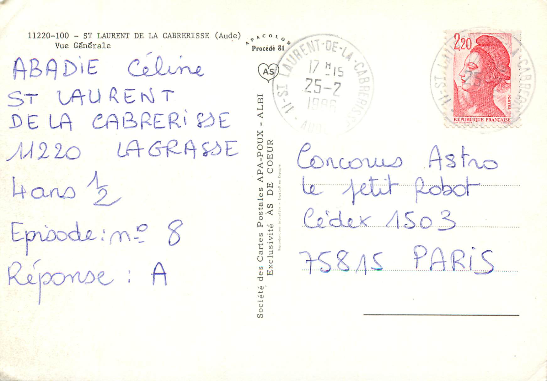 CPM St Laurent de la Cabrerisse (Aude) Vue generale — Rückseite