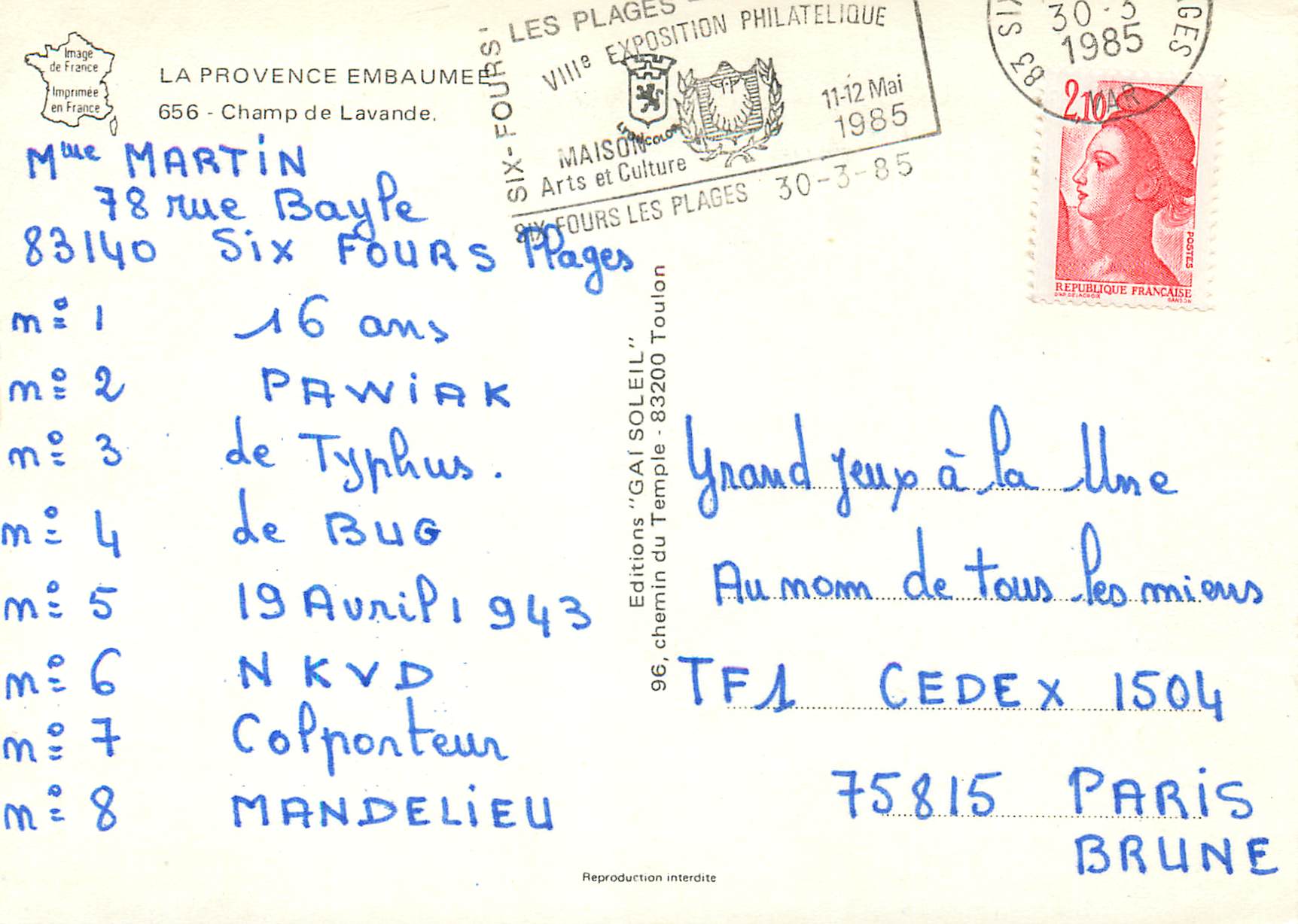 CPM Embaumee Champ de Lavande — Verso