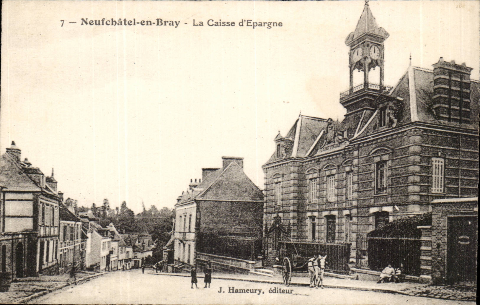 Neufchatel-en-Bray- La Caisse d'Espargne- Horlage- Cheval--CPA