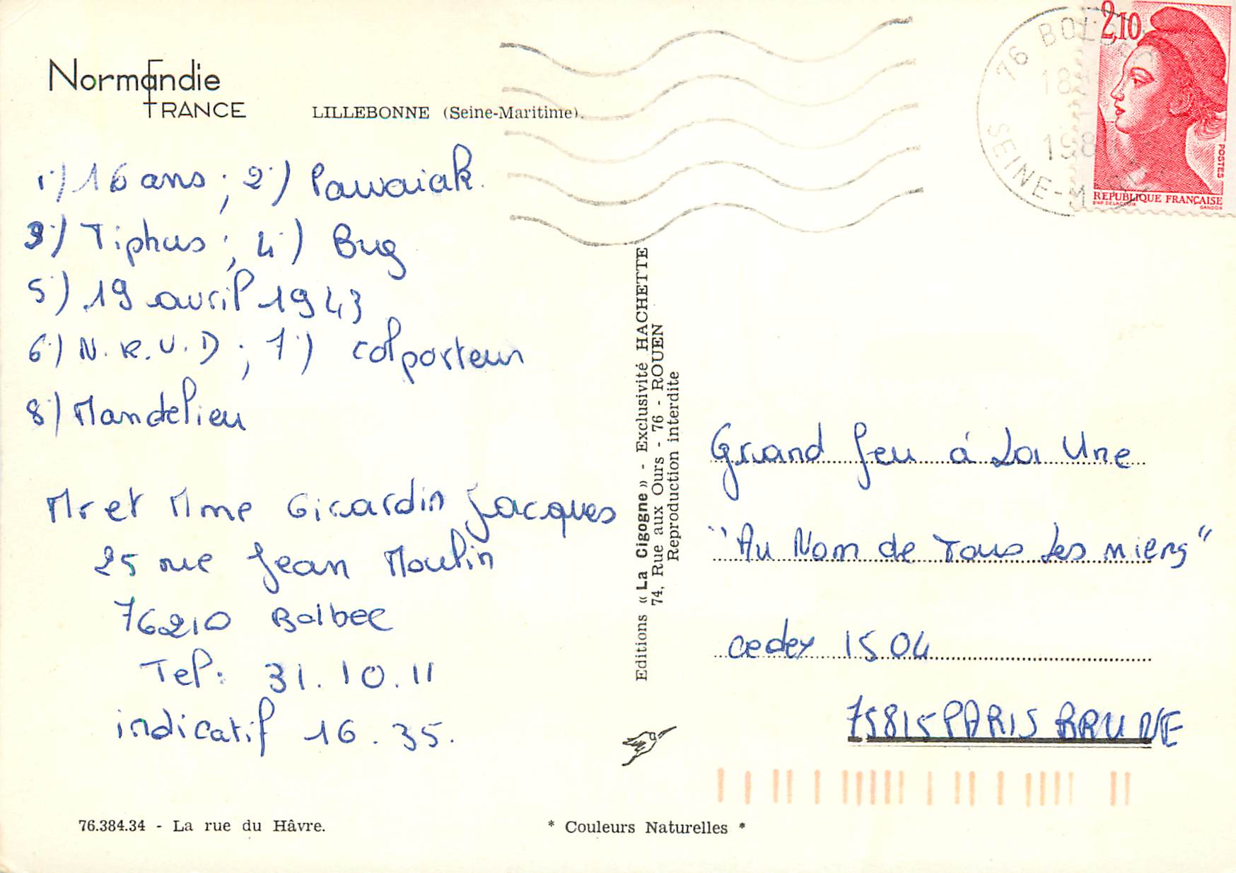 CPM Normandie France Lillebonne (Seine maritime) — Rückseite