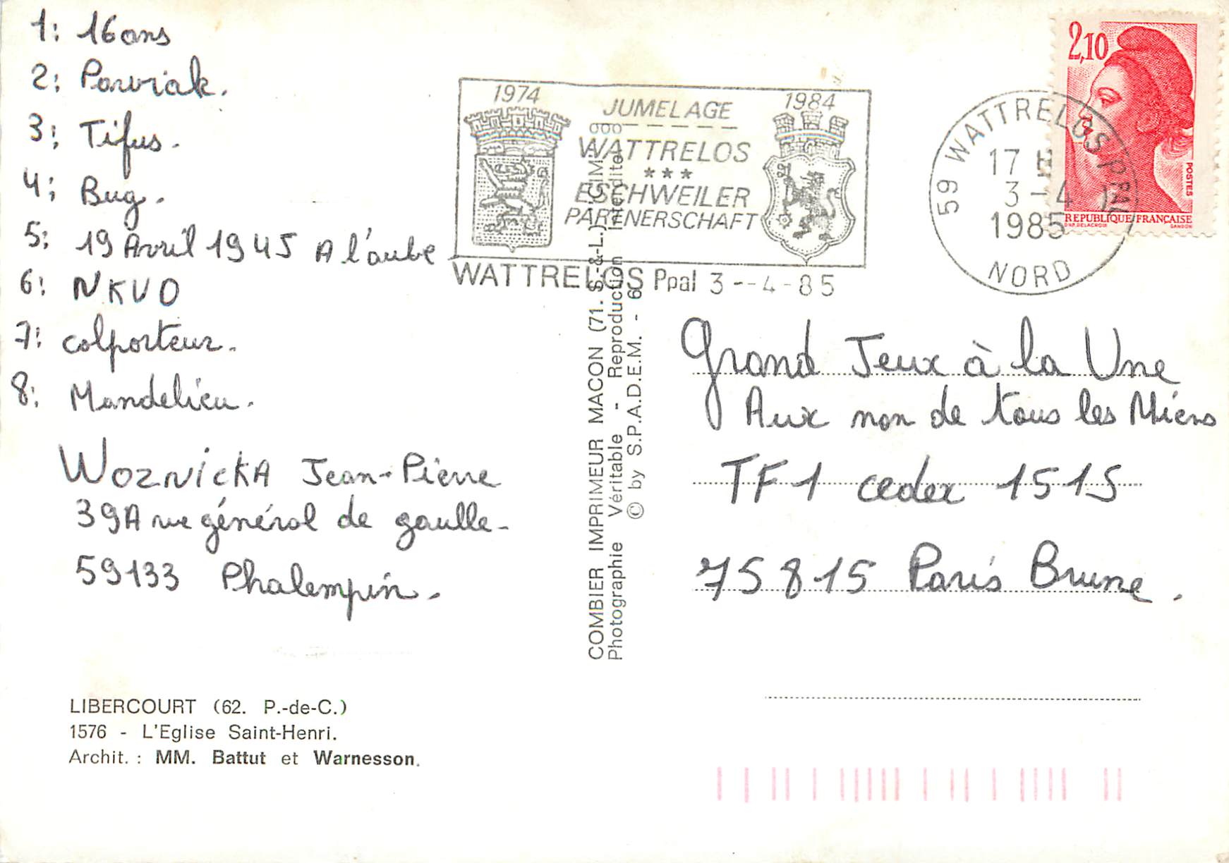 CPM Libercourt (P de C) L'eglise saint henri — Rückseite