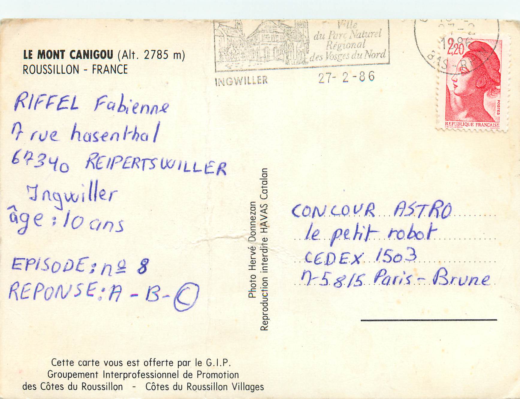 Côtes du Roussillon — Mont Canigou enneigé — G.I.P. promotionnel — Rückseite