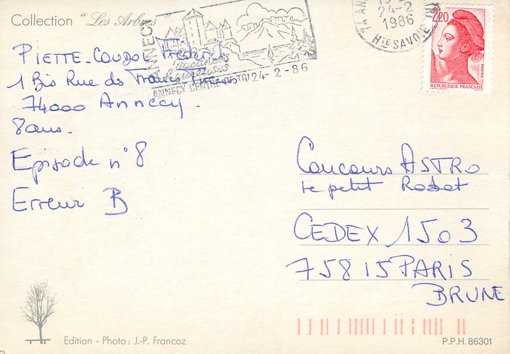 CPM Les arbres — Verso