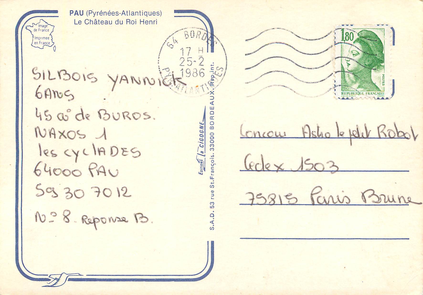 CPM Pau (Pyrenees Atlantique) le chateau du roi Henri — Rückseite