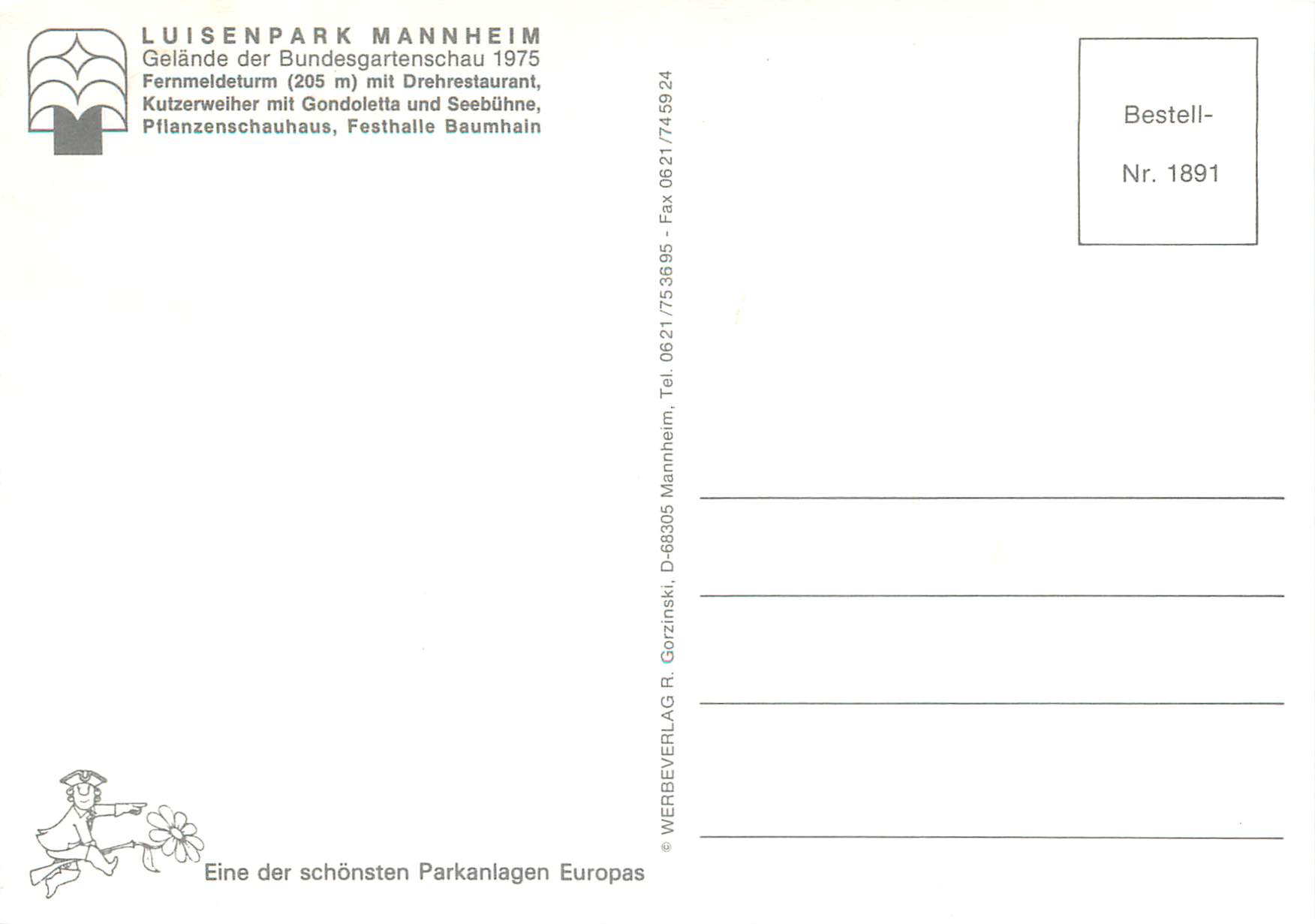 CPM Luisesnpark Mannheim gelande der bundesgartenschau 1975 — Rückseite