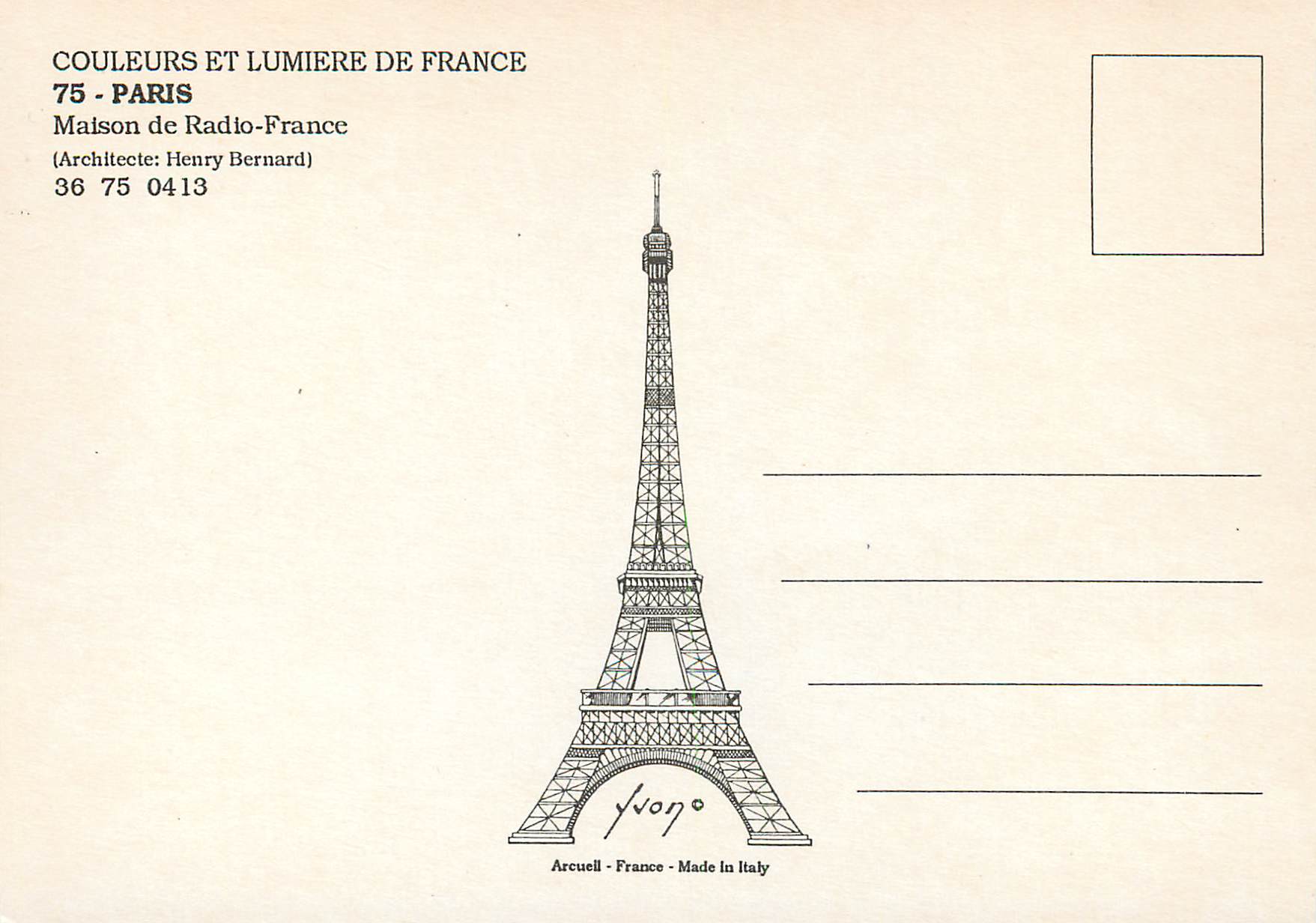 Maison de Radio France — Paris — éditeur Arcuelli, n° 36 75 0413 — Rückseite