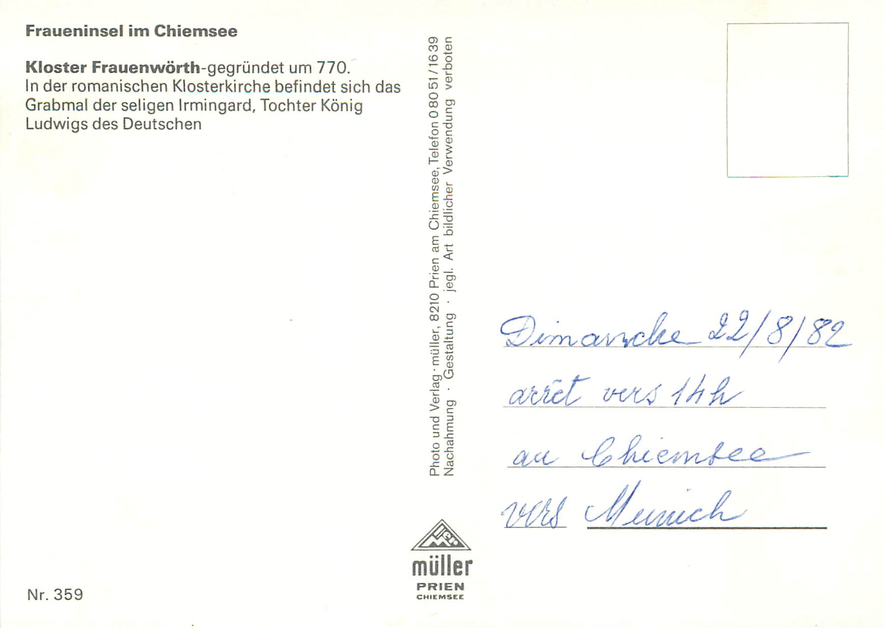 CPM Fraueninsel im chiemsee kloster frauenworth gegrunder um 770 — Rückseite