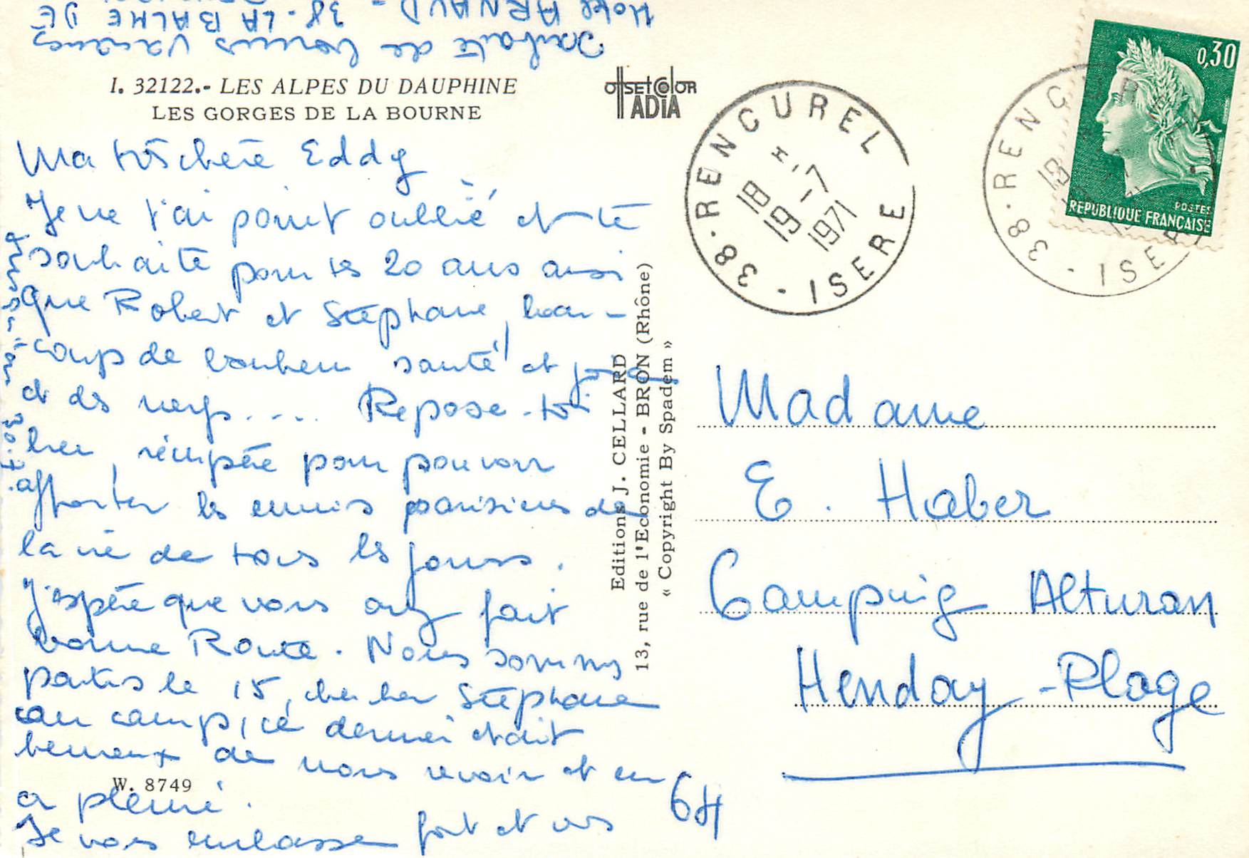 CPM Les alpes du dauphine les gorges de la bourne — Verso