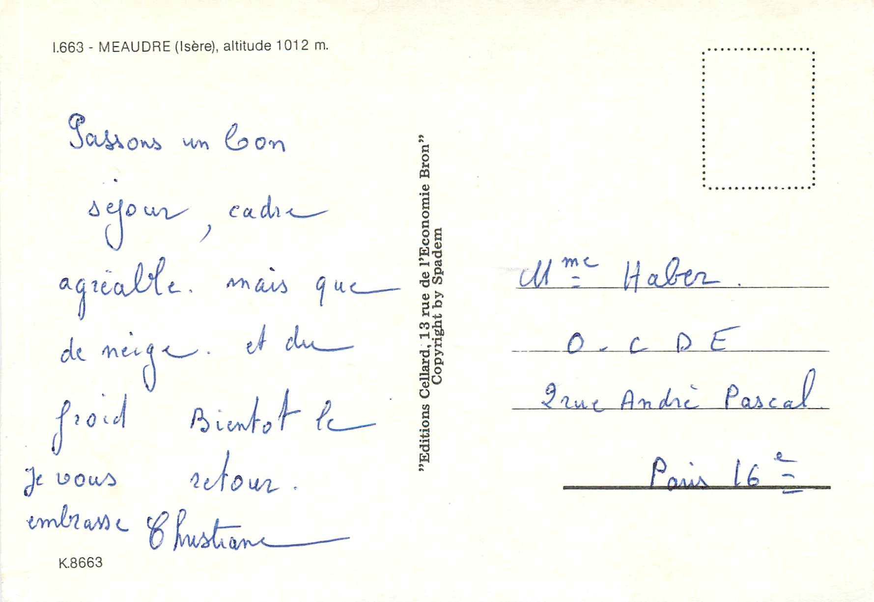 CPM Meaudre (Isere) alt 1012 m — Verso