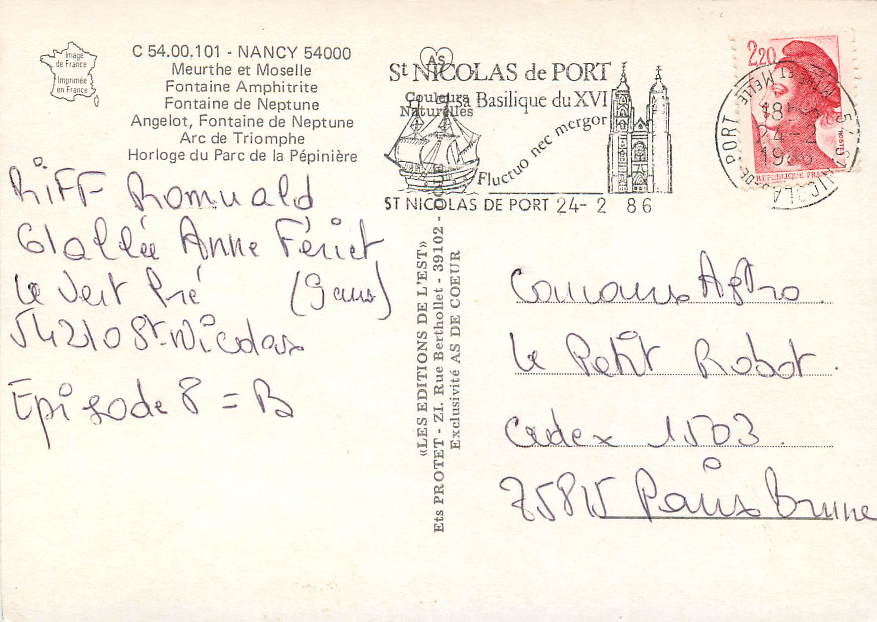 CPM Nancy meurthe et moselle fontaine amphitrite fontaine de neptune — Verso