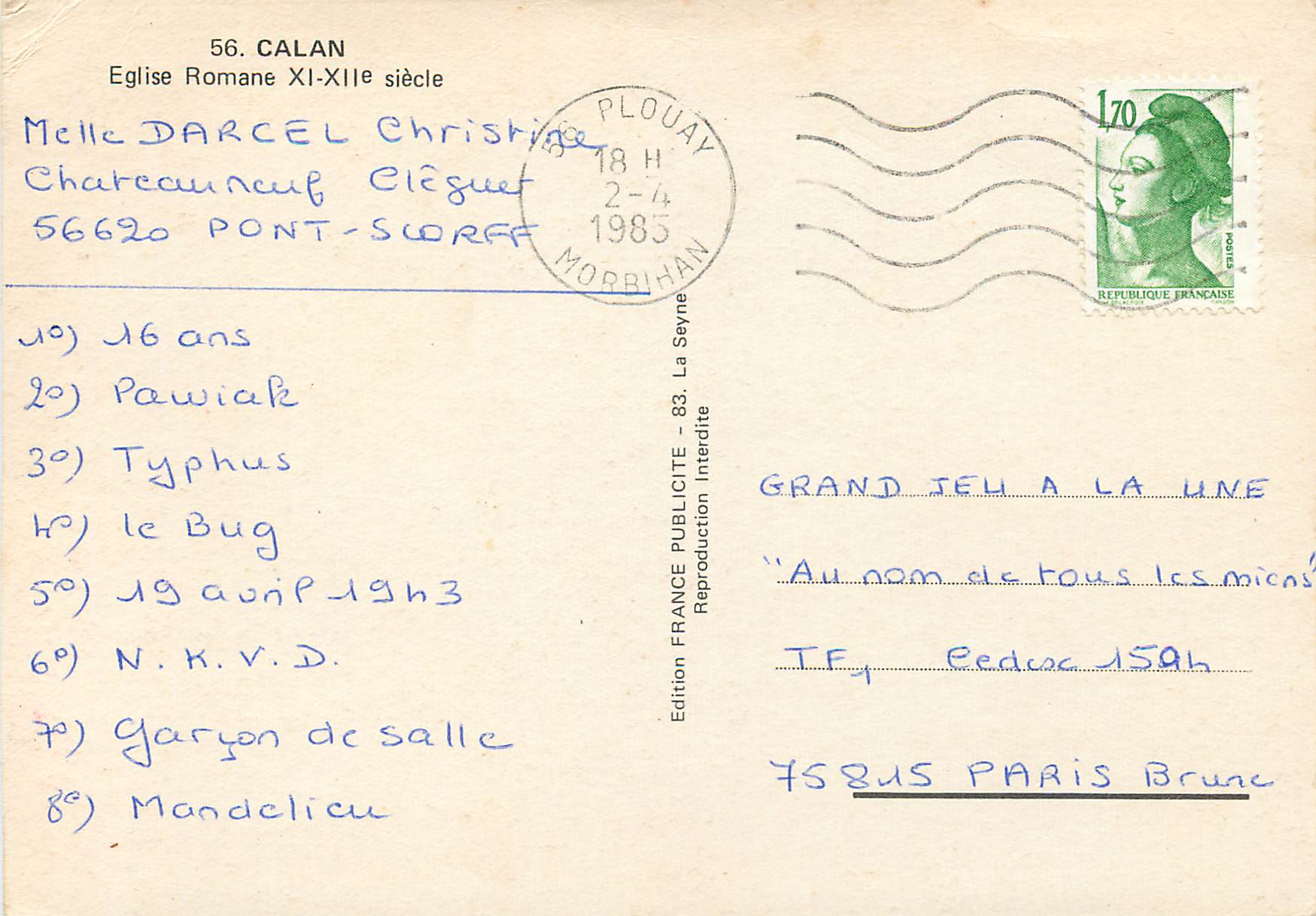CPM Calan eglise romane XI XIIe s — Rückseite