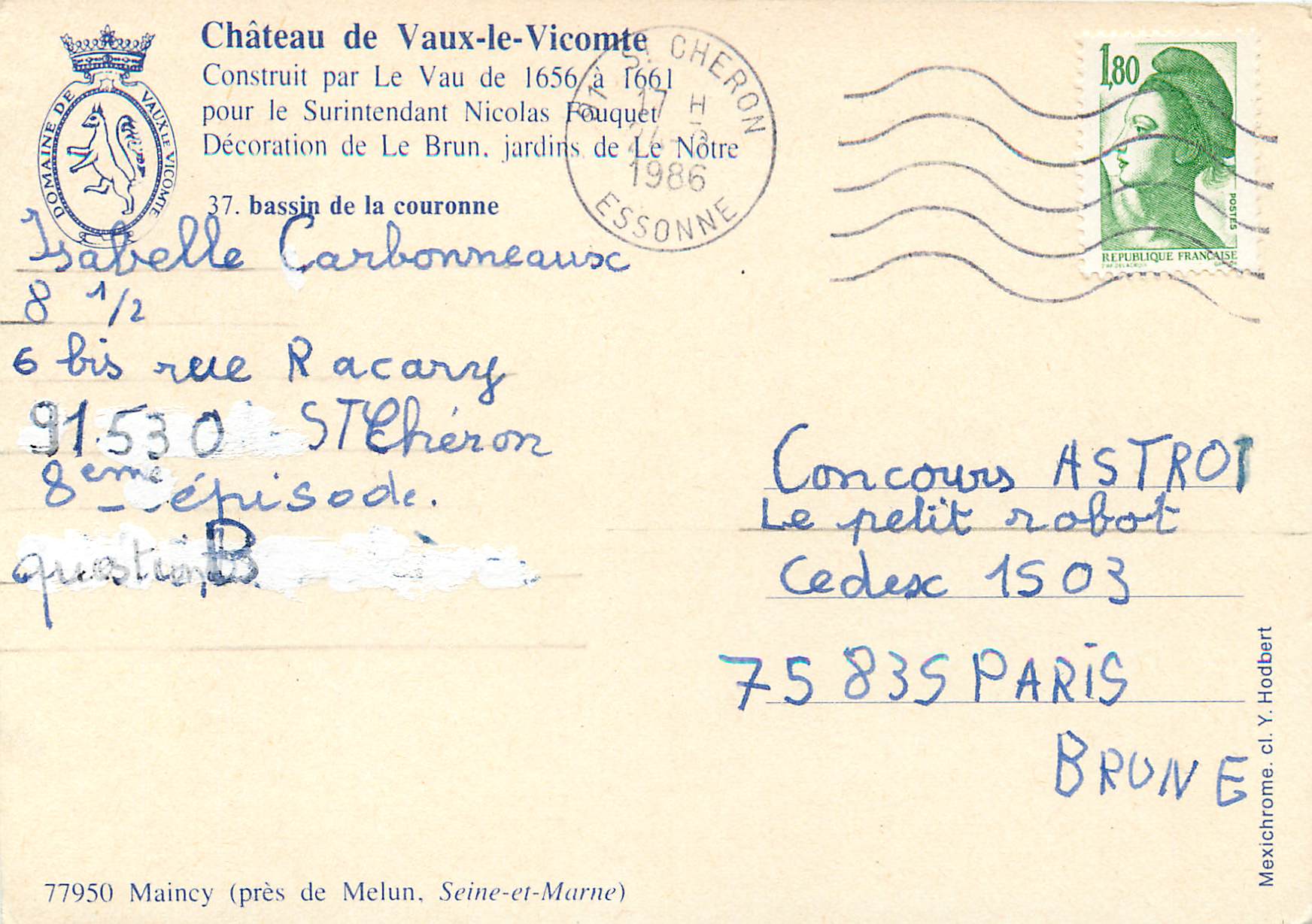 CPM Chateau de vaux le Vicomte bassin de la courone — Rückseite