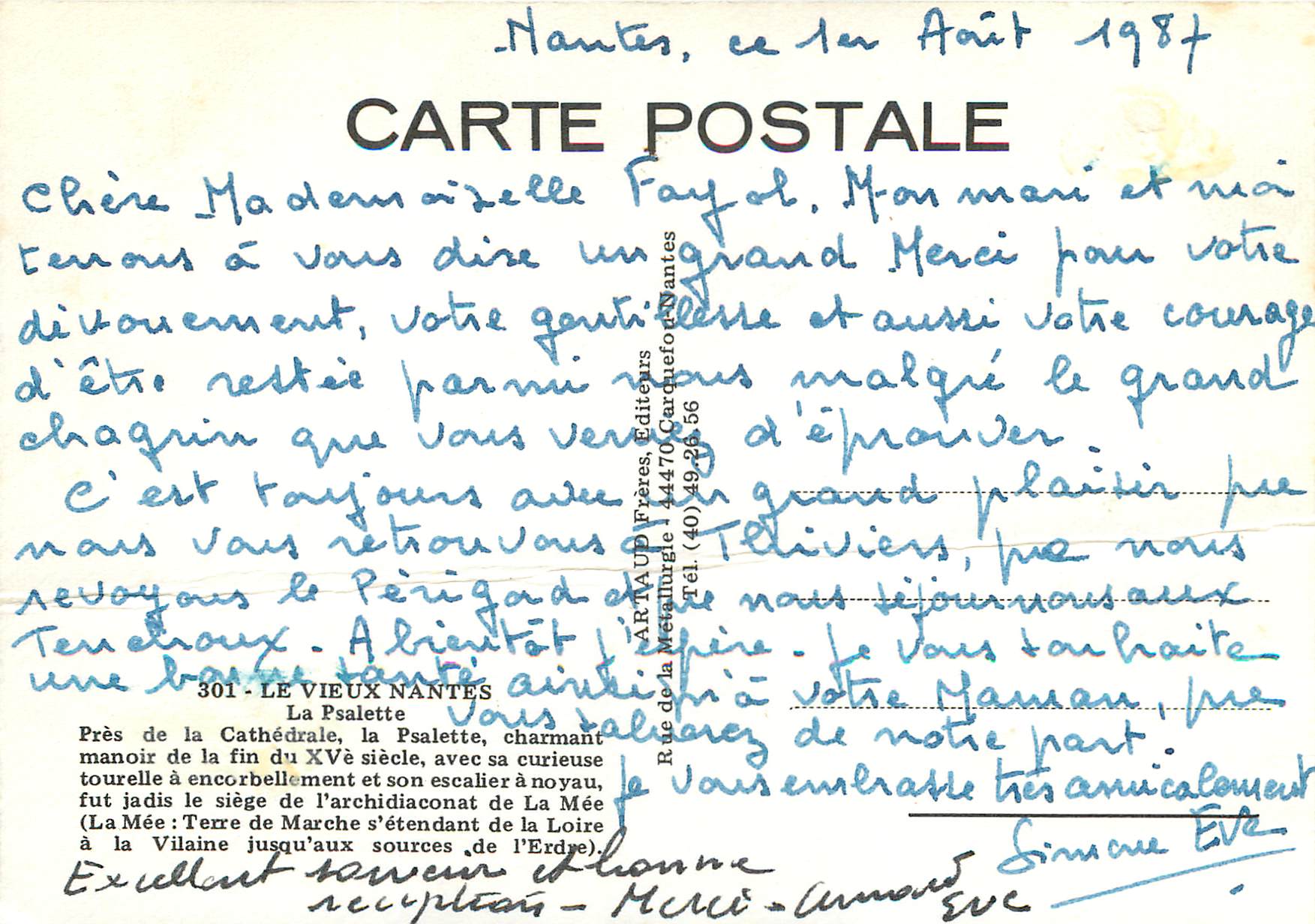 CPM Le vieux nantes la psalette — Verso