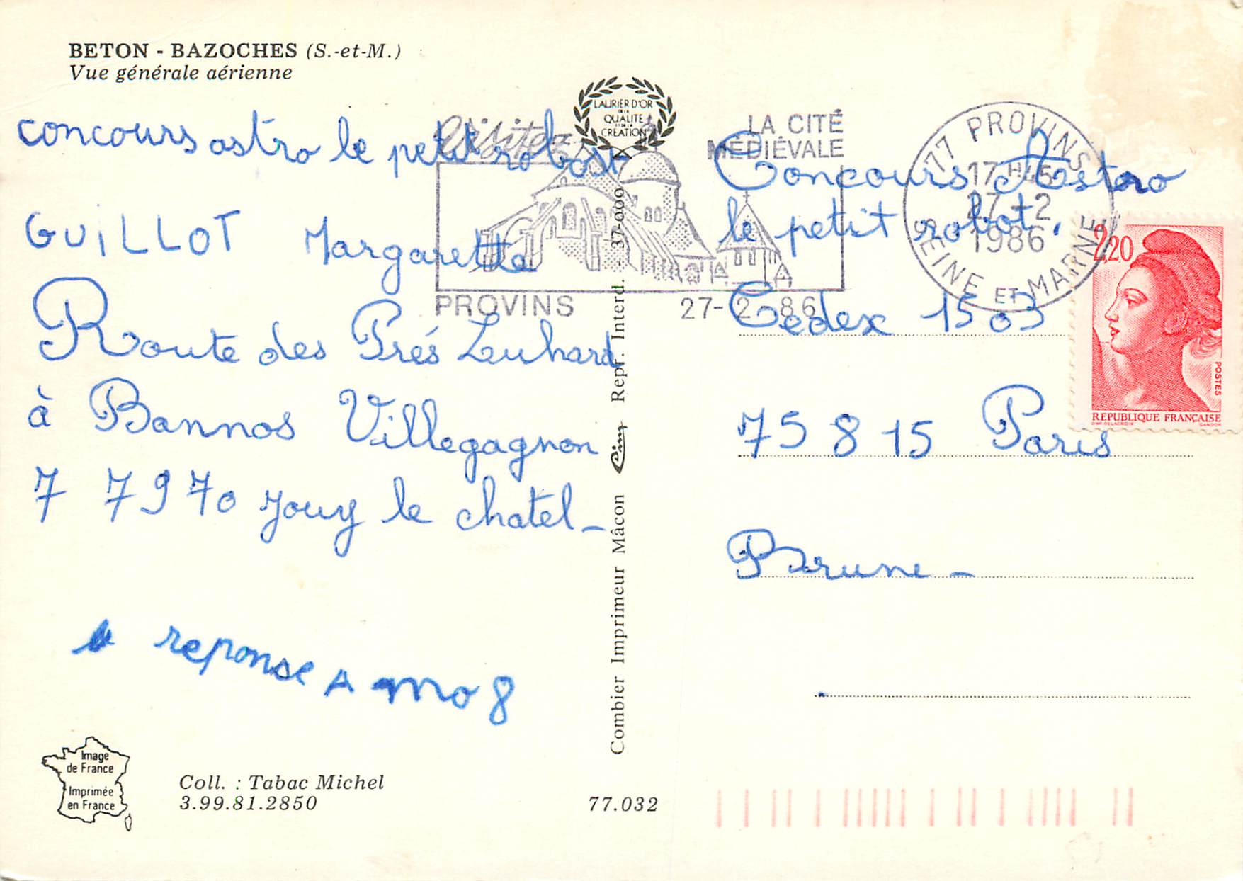 CPM Beton Bazoches (S et M) vue generale aerienne — Rückseite