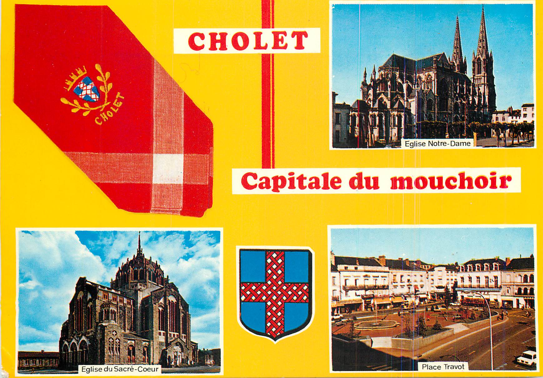 CPM Cholet (Maine et Loire) Eglise Notre Dame Eglise du Sacre Cœur Place Travot
