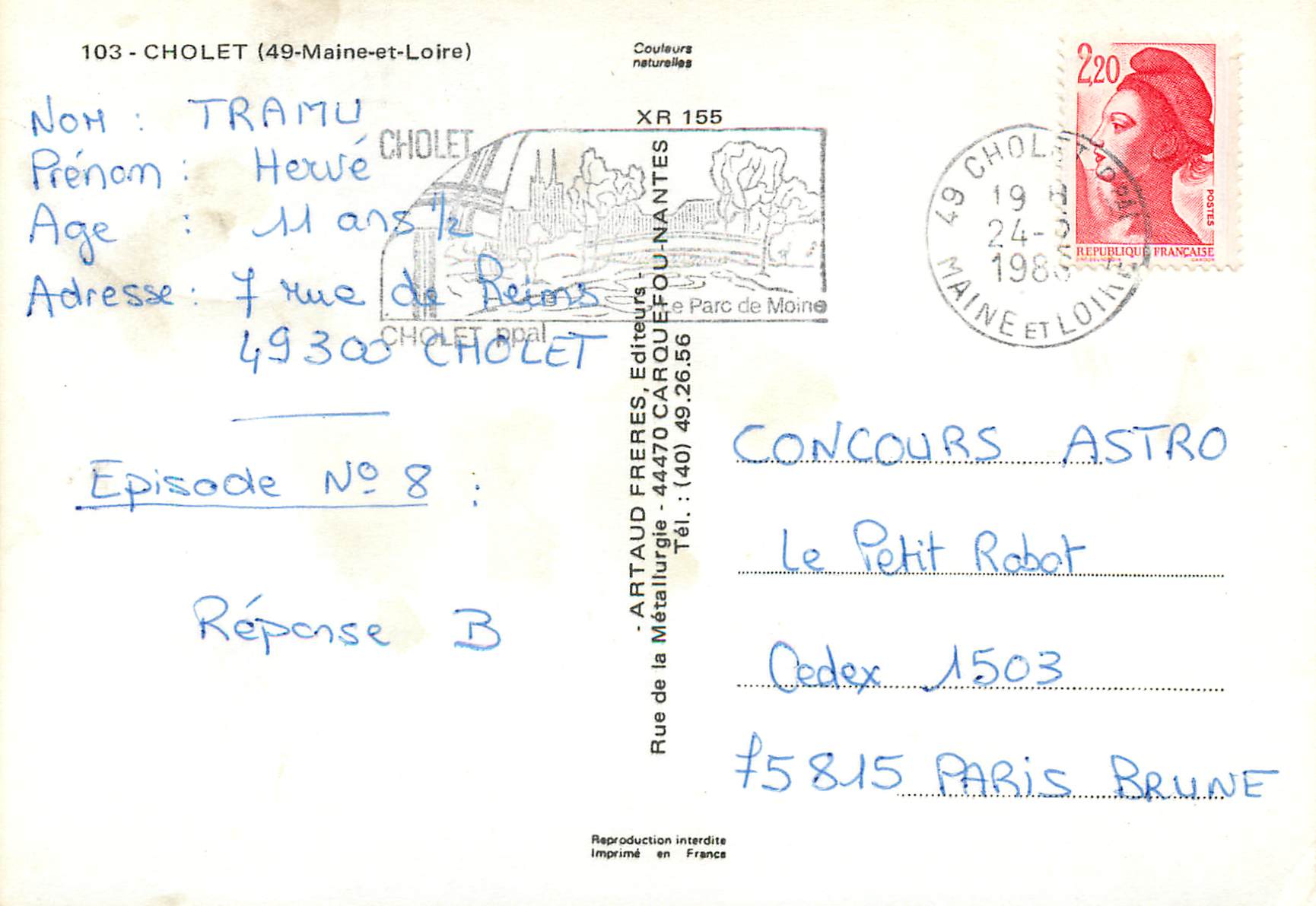 CPM Cholet (Maine et Loire) Eglise Notre Dame Eglise du Sacre Cœur Place Travot — Rückseite