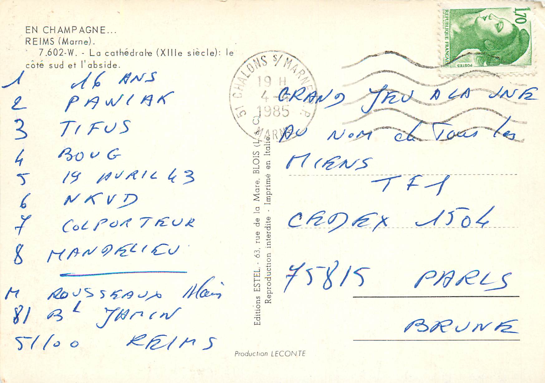 CPM En Champagne Reims(Marne) la cathedrale (XIIIe s) le cote sud et l'abside — Rückseite