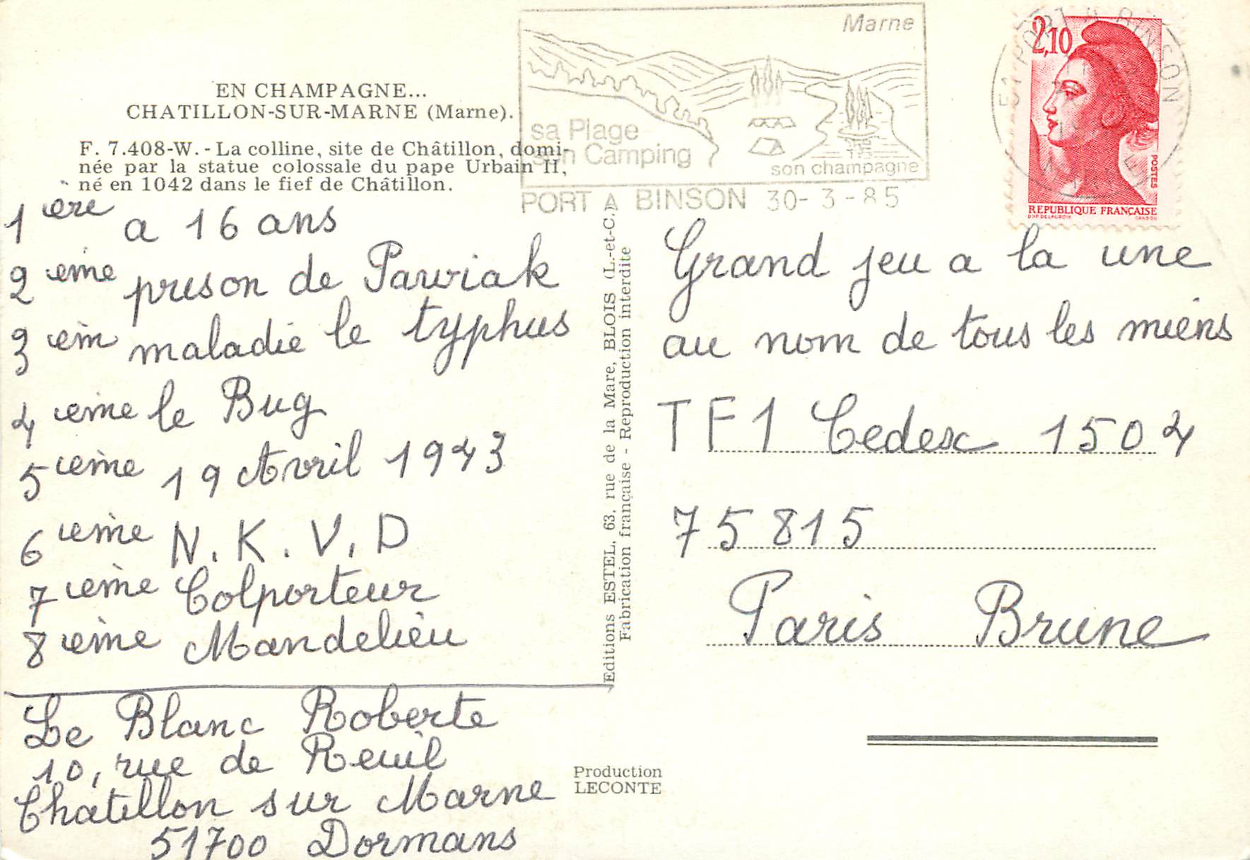 CPM En Champagne chatillon sur Marne (Marne) — Rückseite