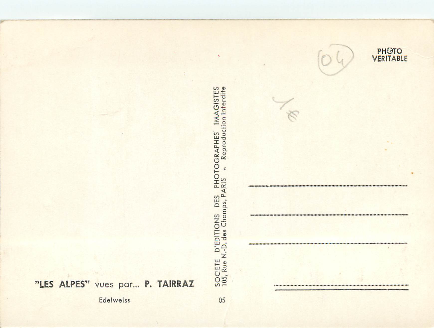 CPM Les alpes vues par P Tairraz Edelweiss — Verso
