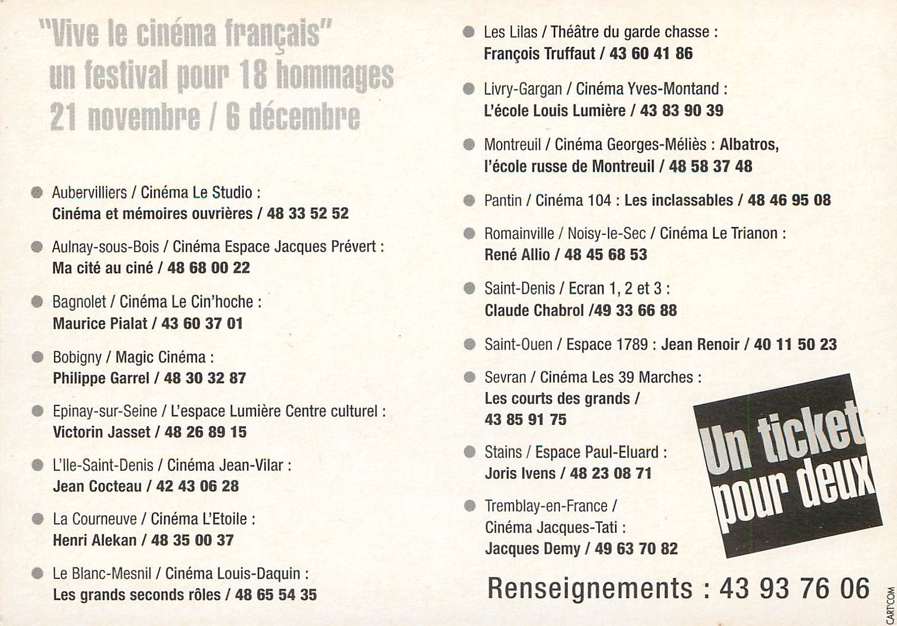 CPM Cent ans de cinema toute Conseil General Seine St Denis — Verso