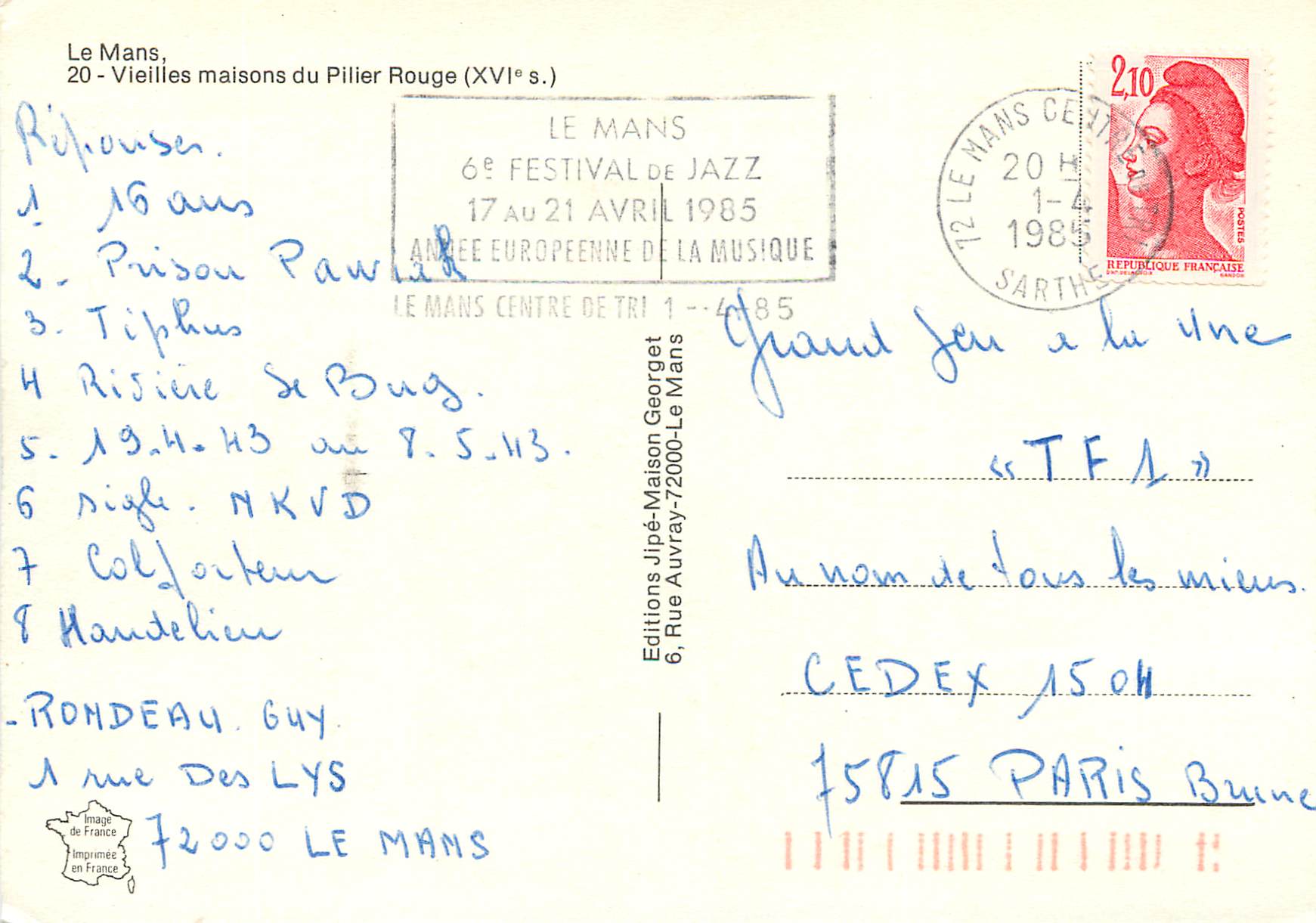 Le Mans, Vieilles maisons du Pilier Rouge (XVIe s.) — Éditions Jipé-Maison Georget — Rückseite