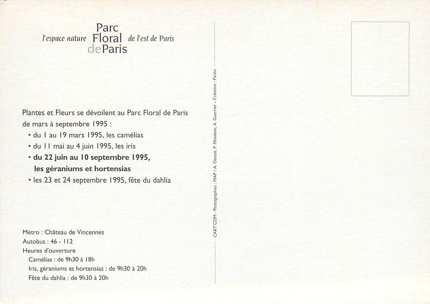 CPM Mairie de Paris Plantes et fleurs Parc Floral de Paris — Rückseite