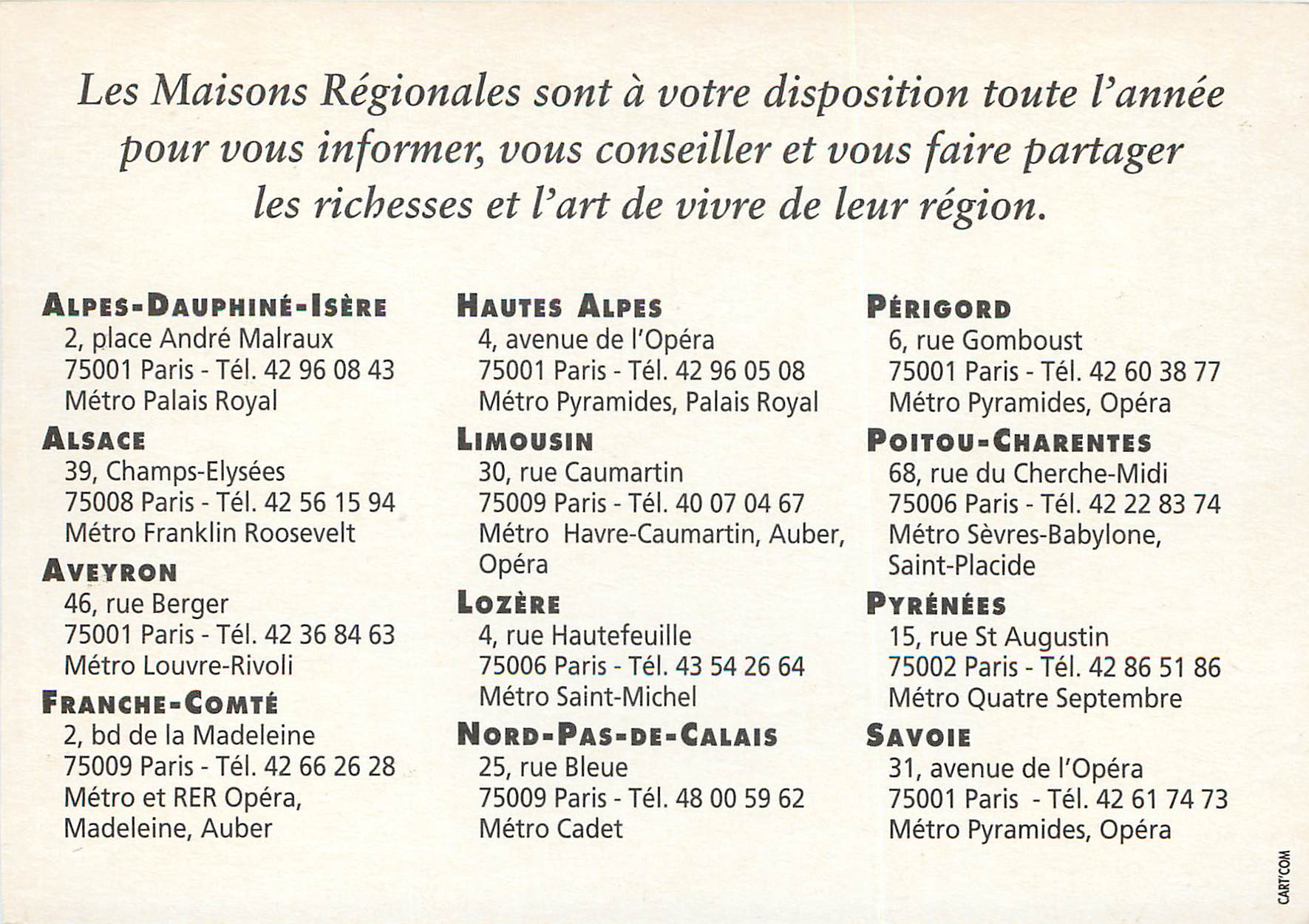 CPM Entrez dans leurs maisons Les regions vivent a Paris — Rückseite