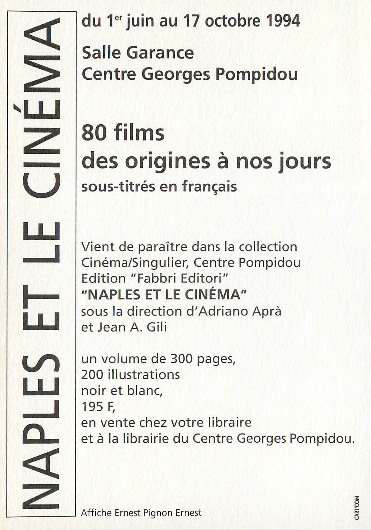CPM Naples et cinema Salle Garance Centre Georges Pompidou — Back