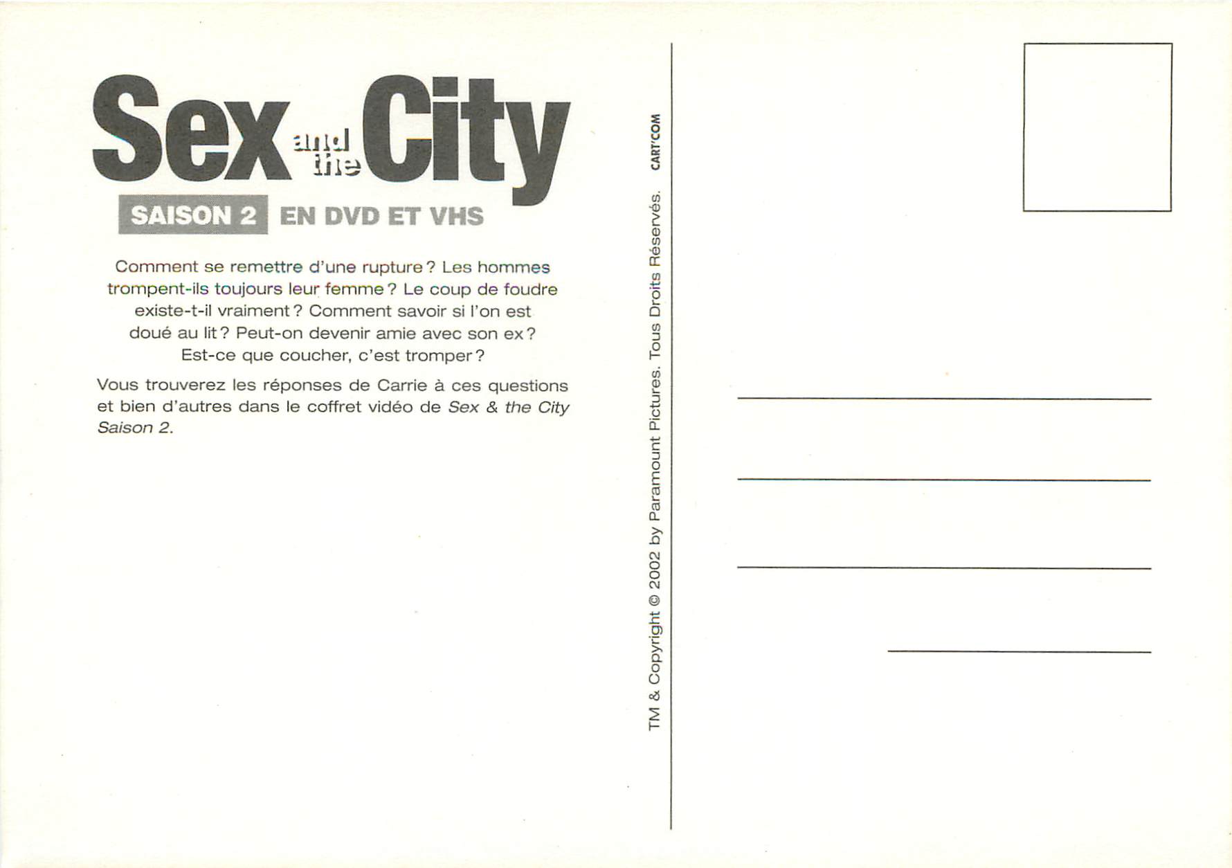 CPM Sex and the city Carrie anthropologue du sexe Gaumont — Back
