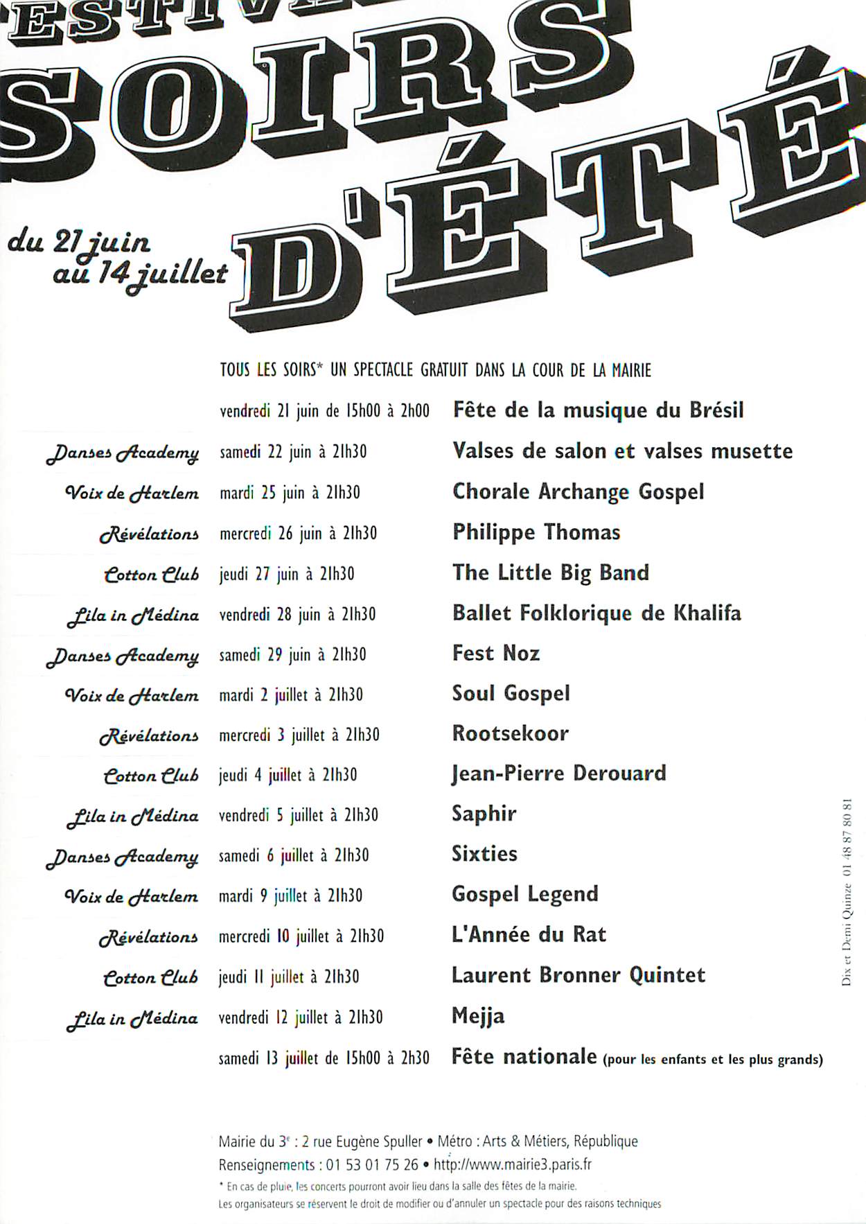 CPM Festival Soirs d'ete Paris Marie 3eme Voix de Harlem Revelations Cotton Club Lila in Medina Danses academy — Back