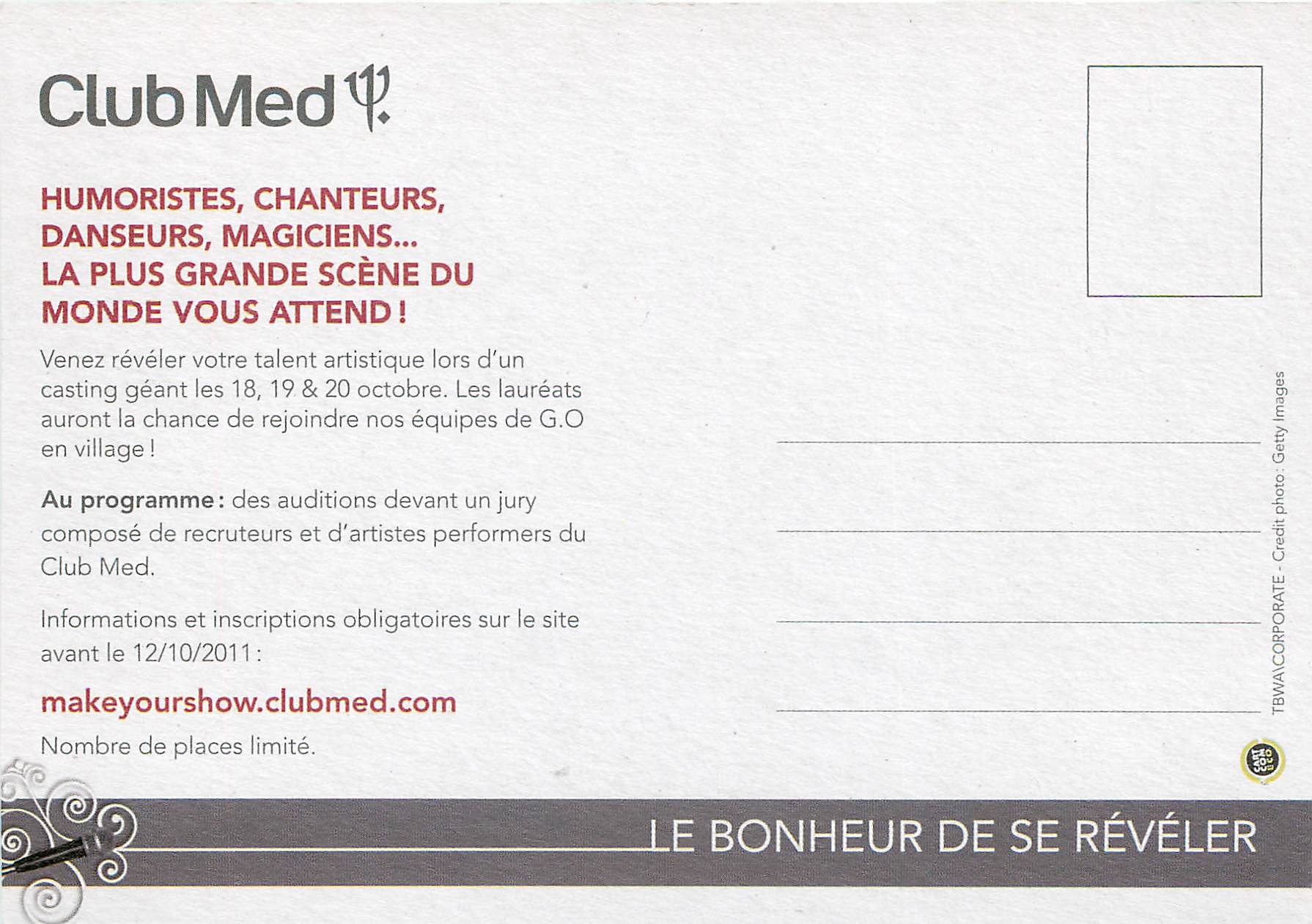 CPM Club Med make your show Theatre de Dix heures — Rückseite