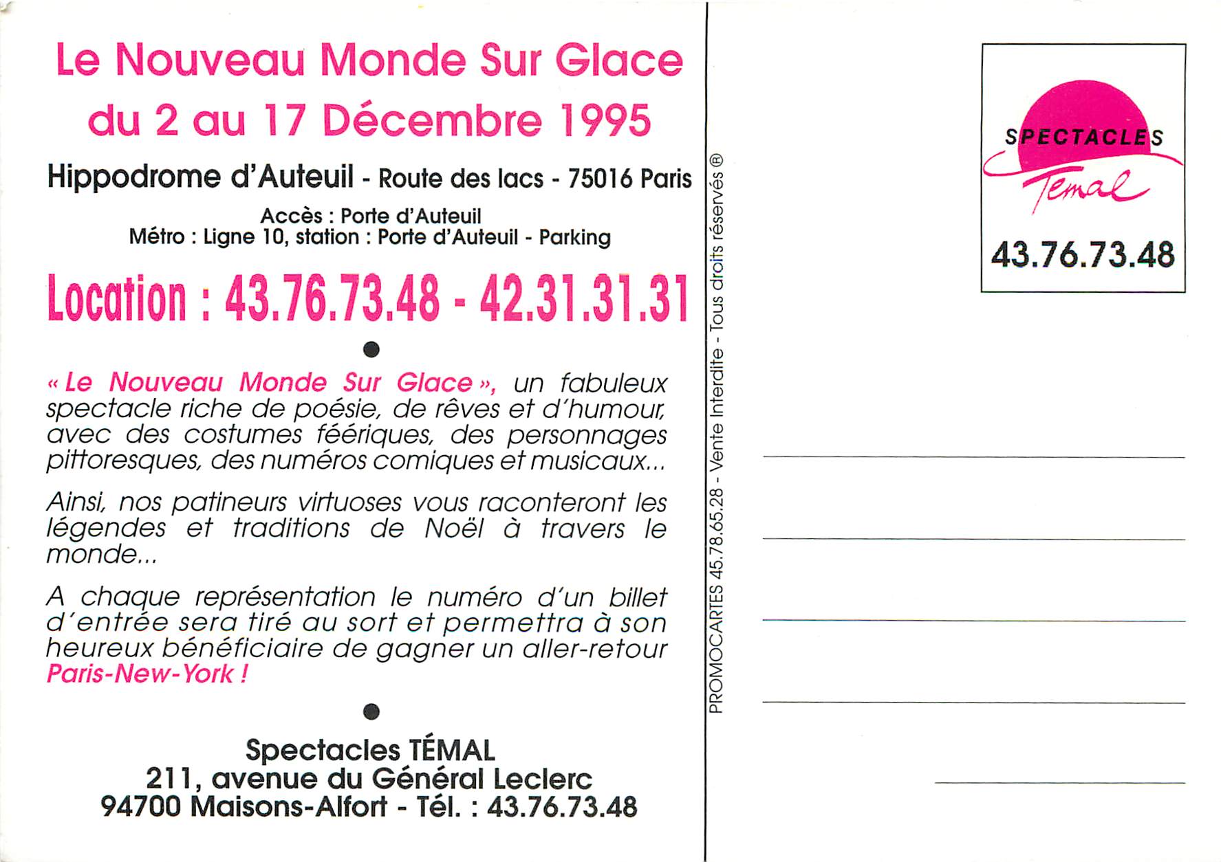 CPM Gagnez des voyages pour New york avec le nouveau au monde sur glace Air France La Poste — Verso