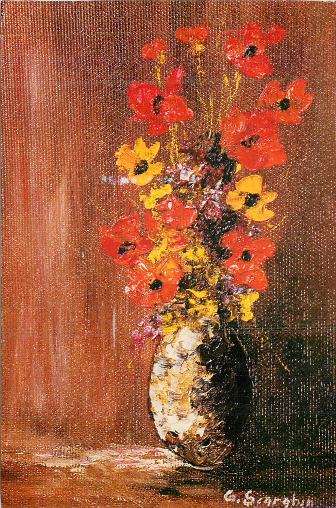 CPM Vase de fleurs (peinture fainte au couteai)