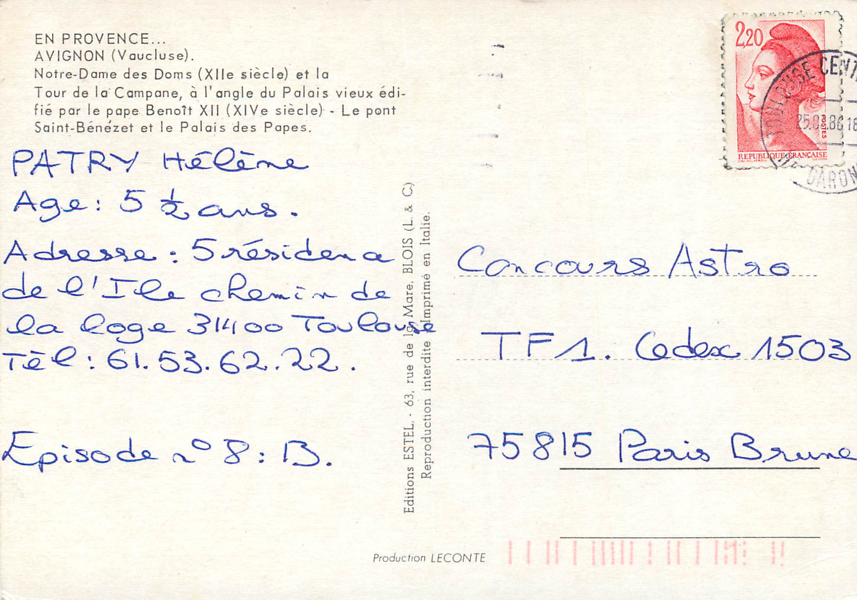 CPM En provence Avignon (Vaucluse) N D des Dams (XIIe s) et la tour de la campagne — Rückseite