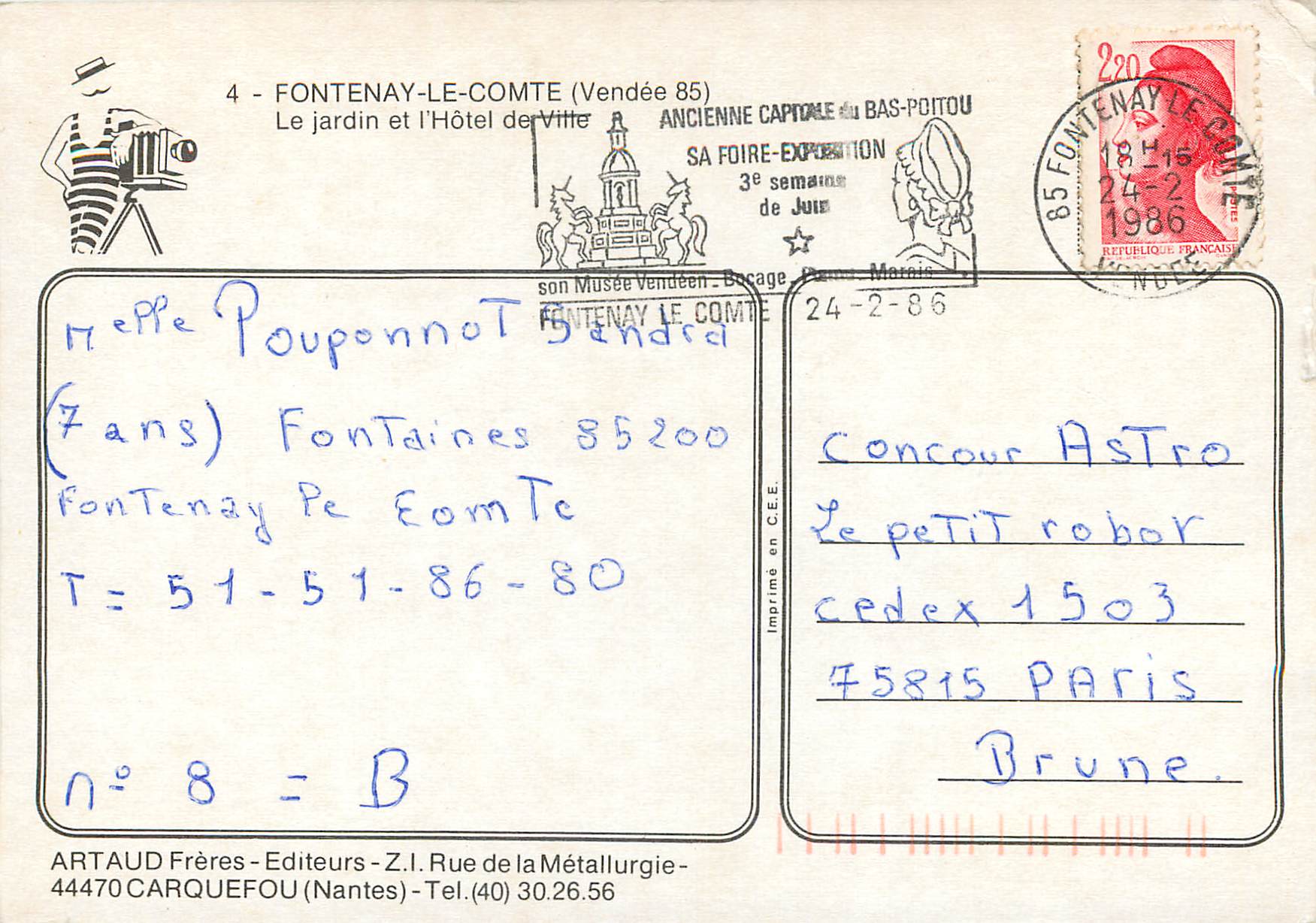 CPM Fontenay le compte (Vendee) le jardin et l'hotel de ville — Rückseite