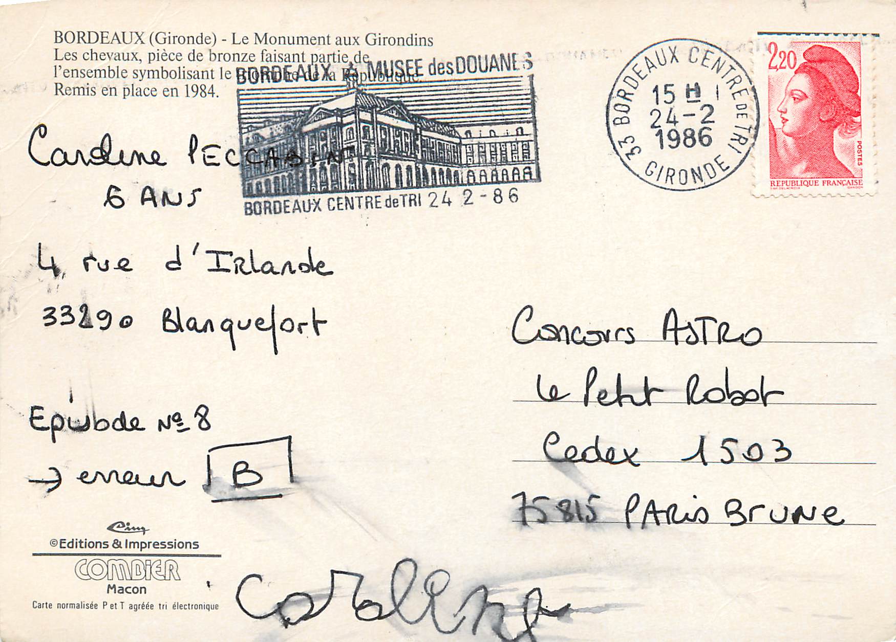 CPM Bordeaux (Gironde) le monument aux girondins les chevaux piece de bronze partie de l'ensemble symbolisant — Verso