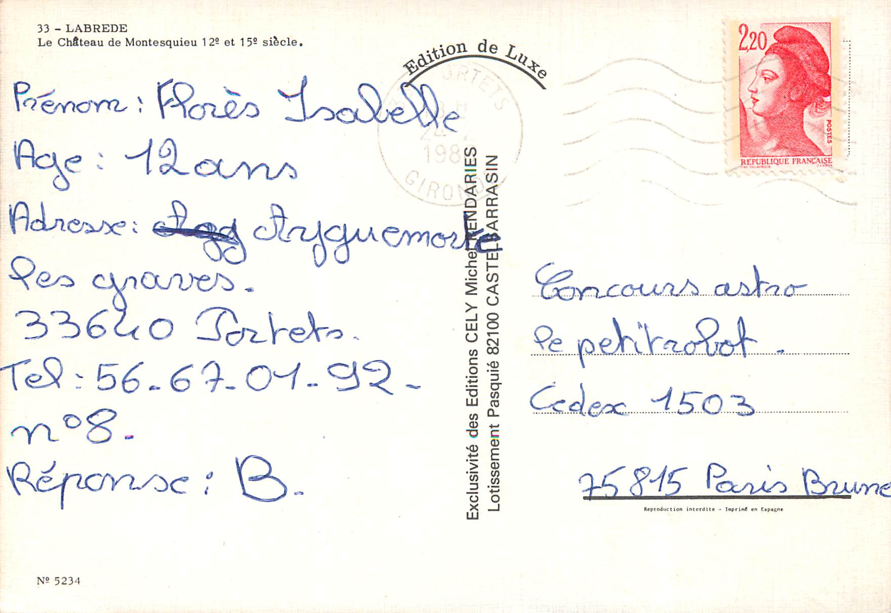CPM Labrede le chateau de montesquieu 12e et 15e s — Back