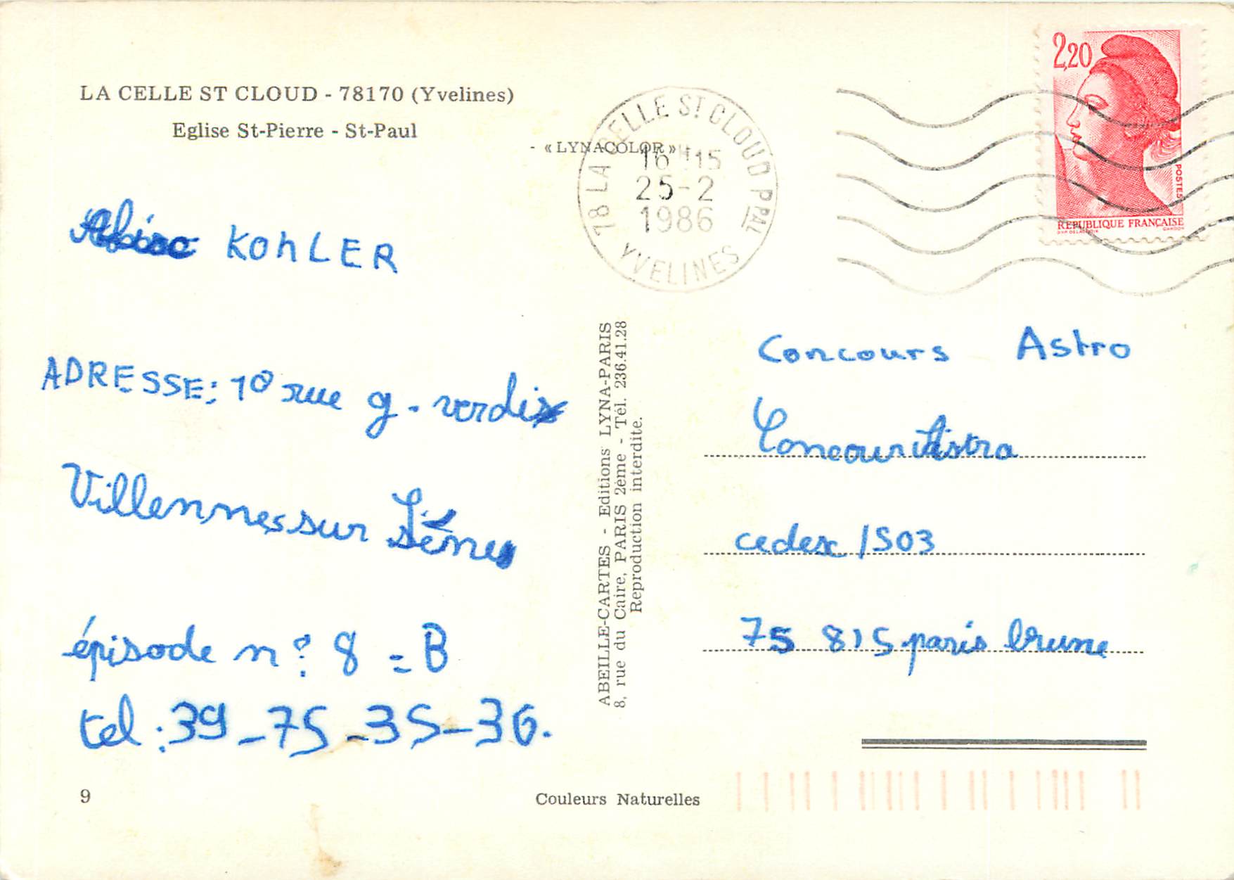 CPM La Celle st cloud (Yveline) eglise st pierre st paul — Verso