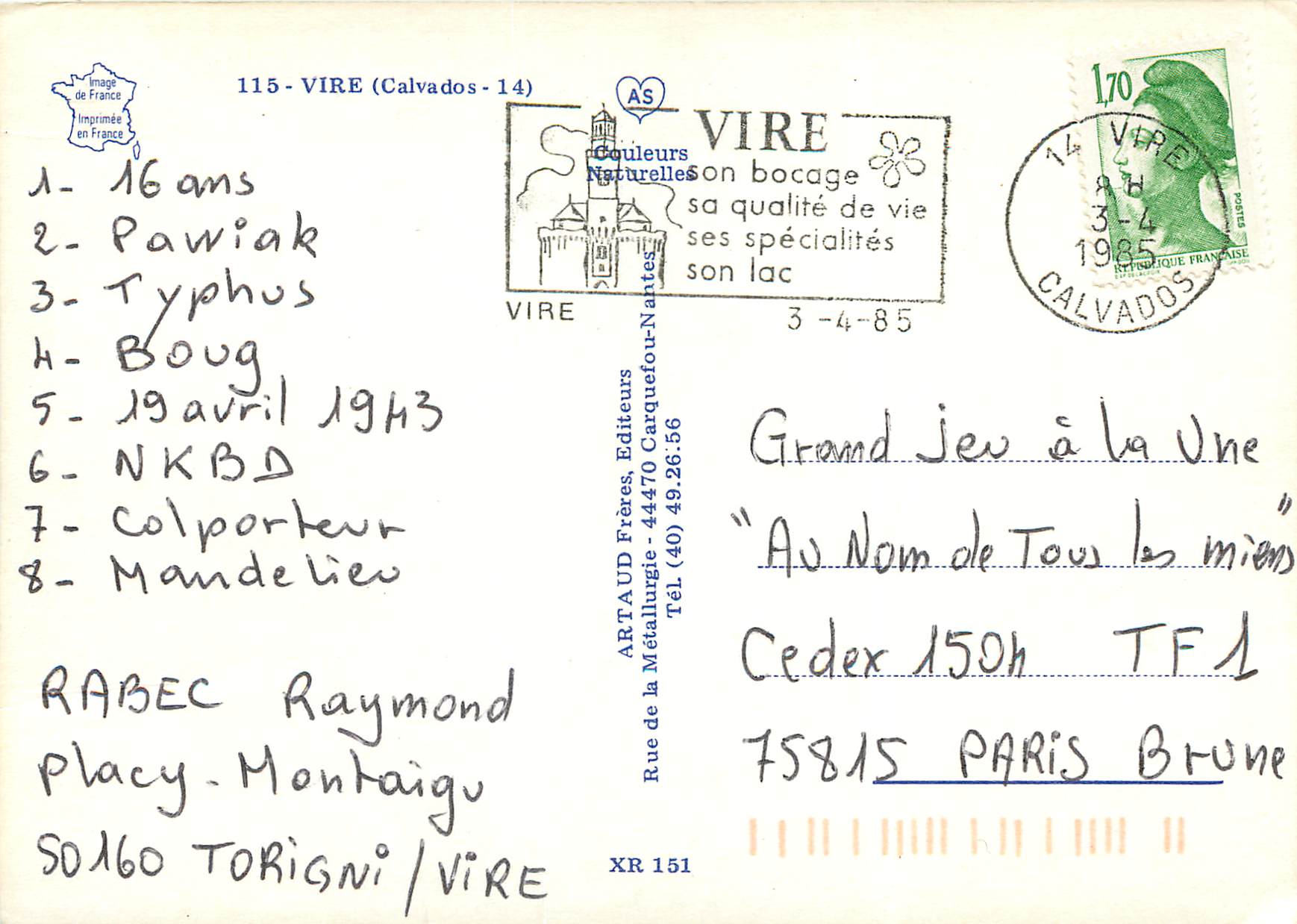 CPM Vire (Calvados) — Verso