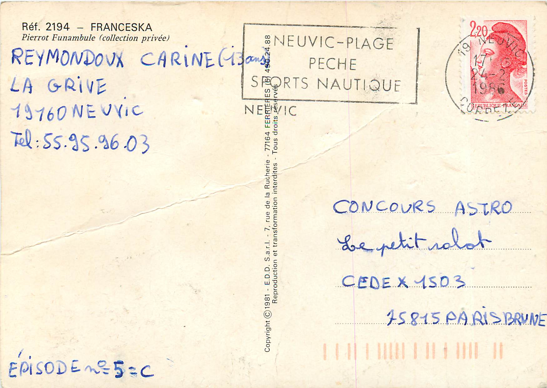 CPM Franceska Pierrot Funambule — Reverso