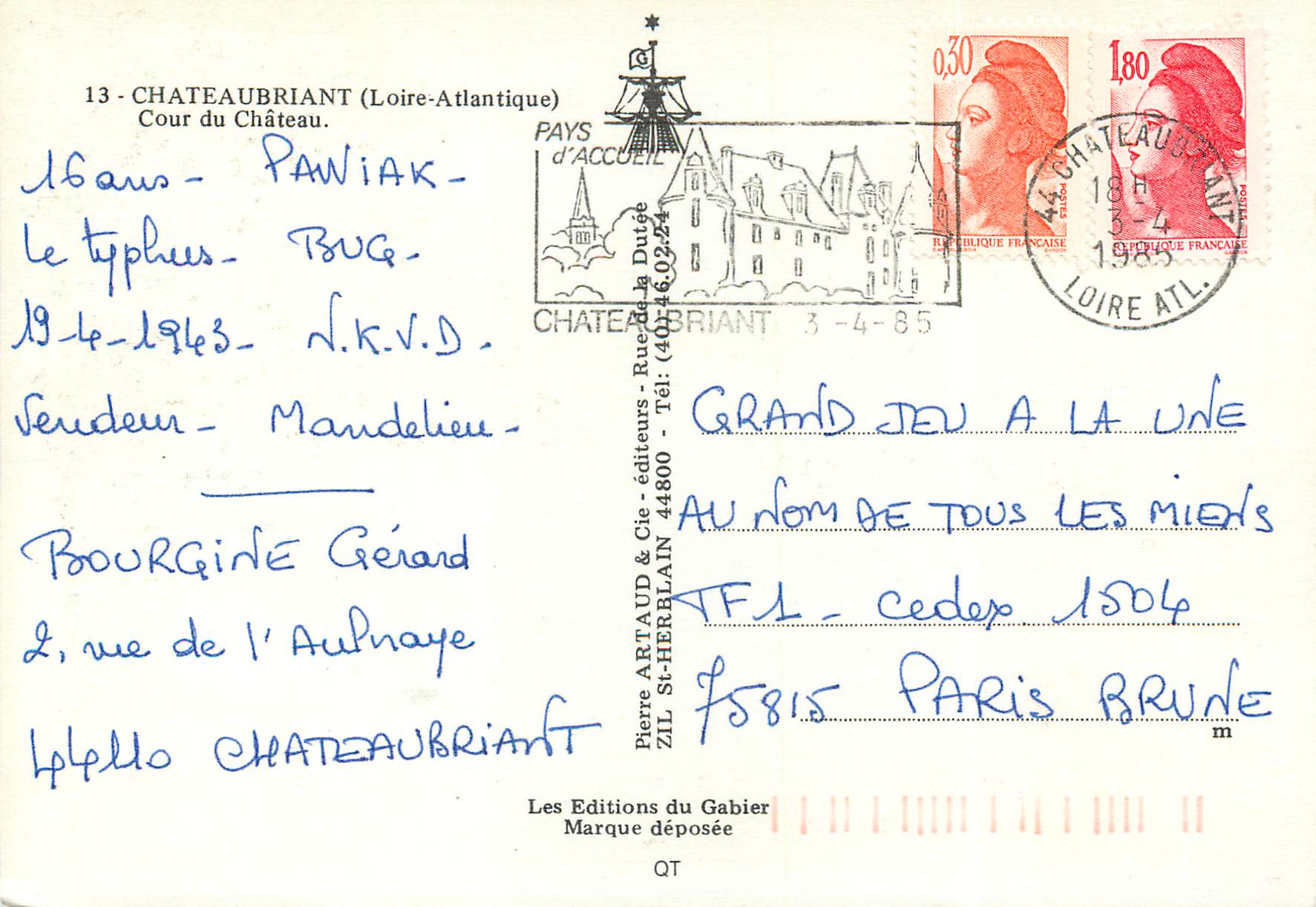 CPM Chateaubriant (Loire-Atlantique) Cour du Chateau — Rückseite