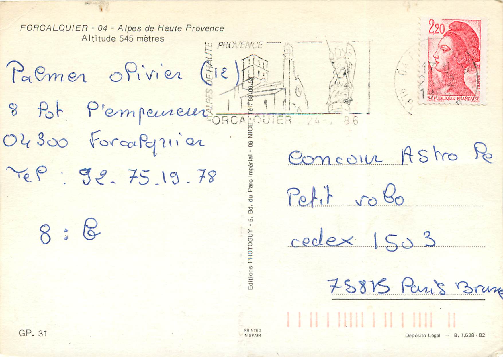 CPM Forcalquier Alpes de Haute Provence — Verso