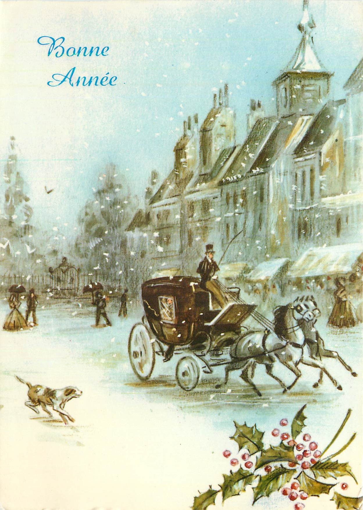 CPM Bonne Annee Caleche Chevaux