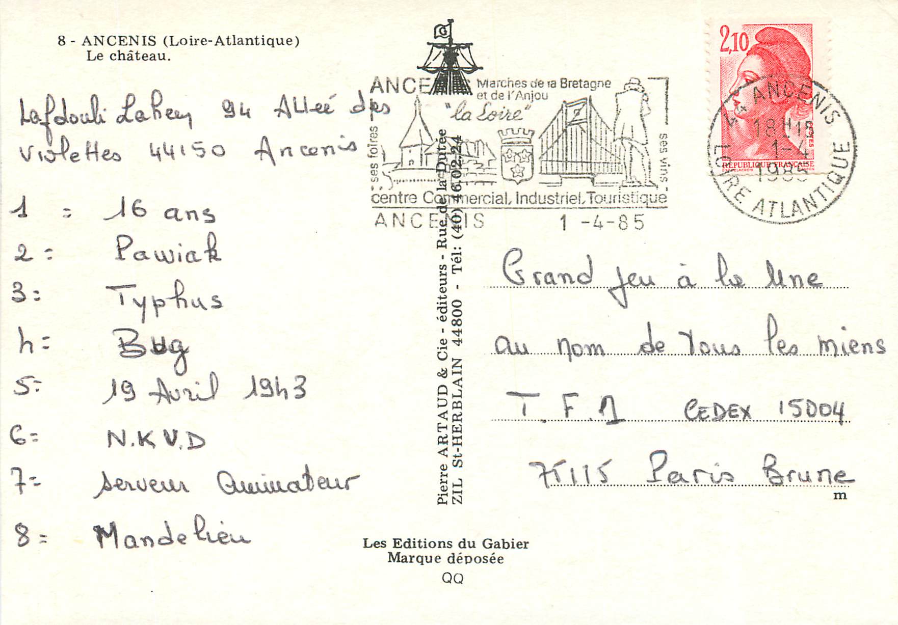 CPM Ancenis (Loire-Atlantique) Le chateau — Back