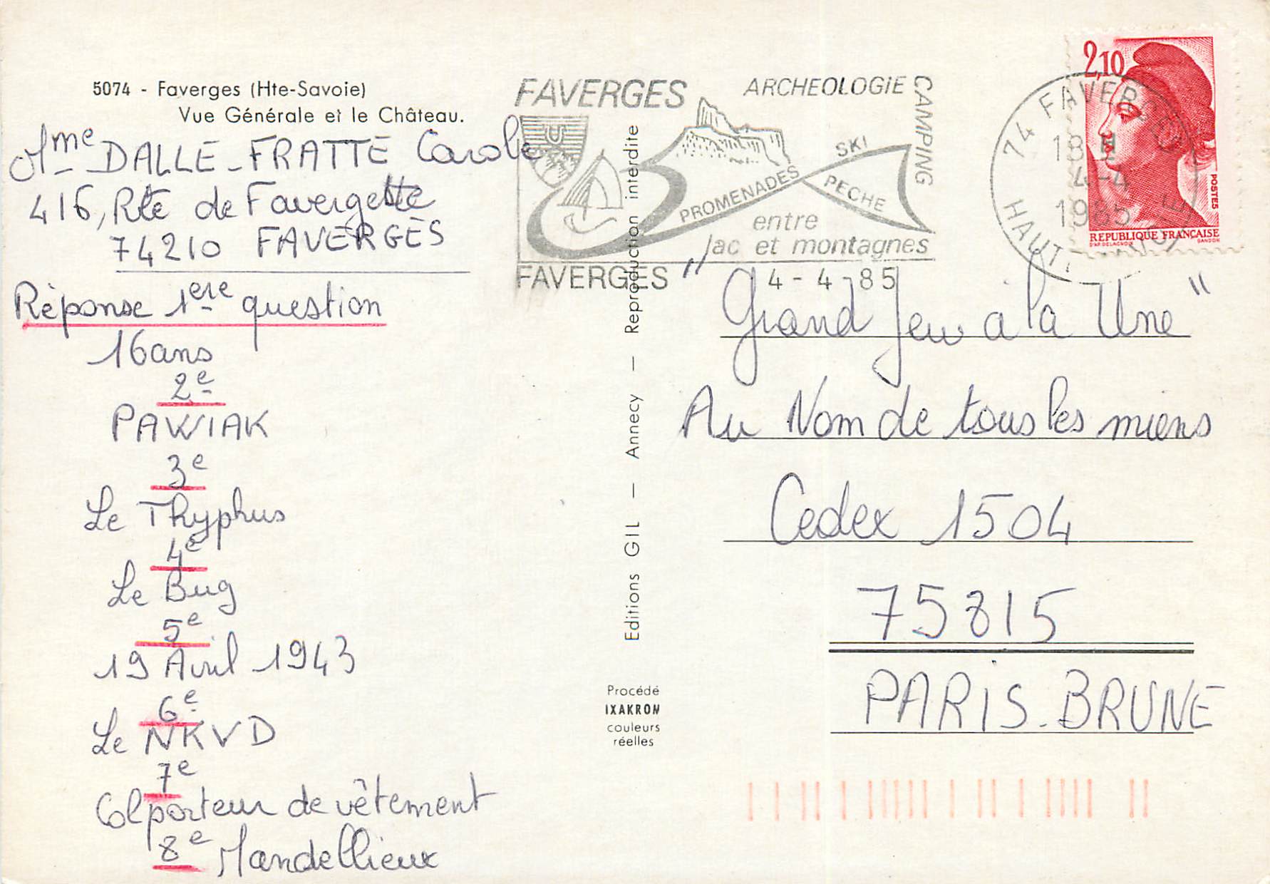 Favergeres (Hte-Savoie) — Vue Générale et le Château — Editions Gill — Reverso