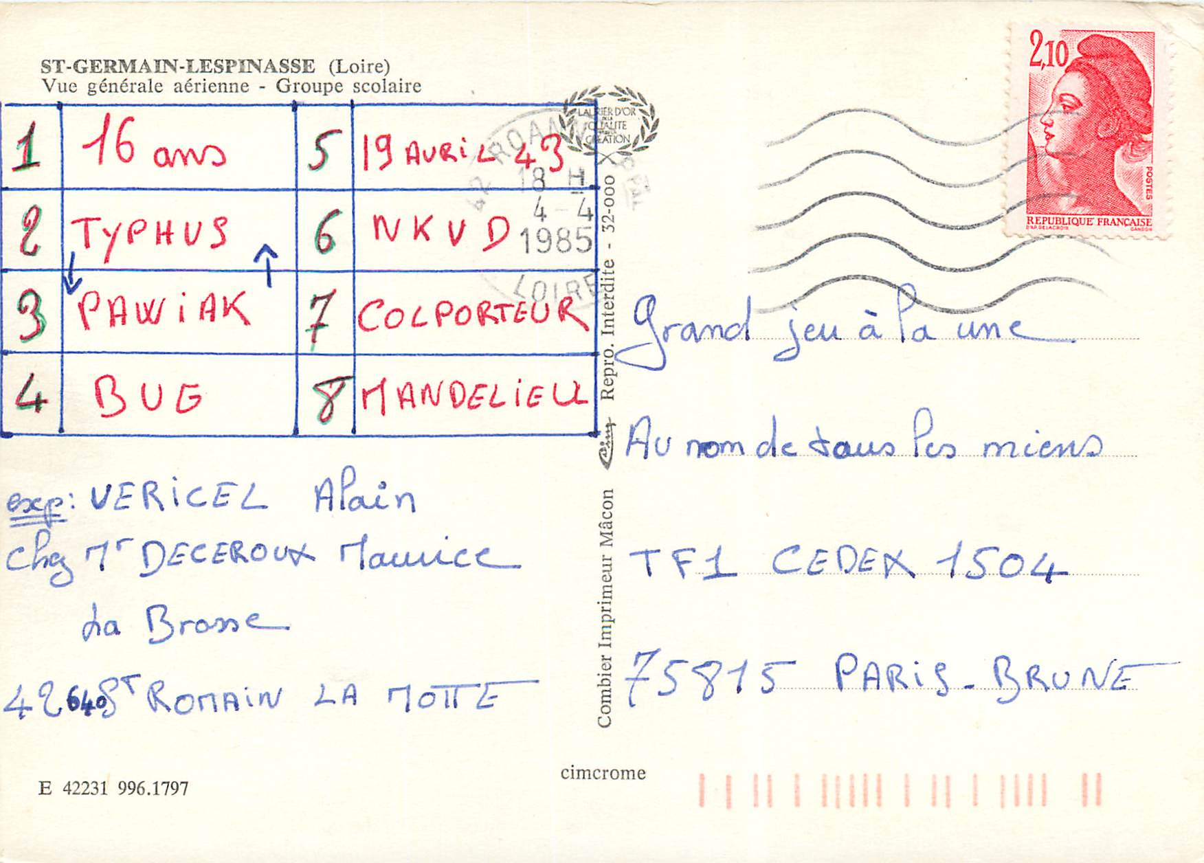 CPM Germain-Lespinasse (Loire) vue gerarale aerienne — Rückseite