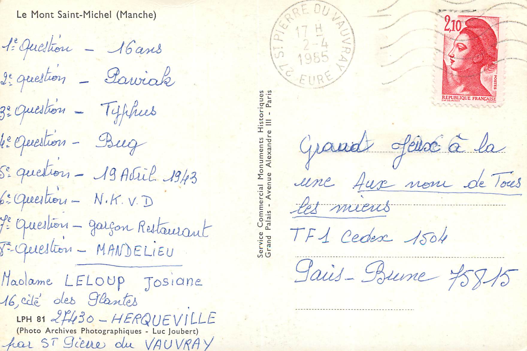 Mont Saint-Michel — vue aérienne — Service Commercial Monuments Historiques — Verso