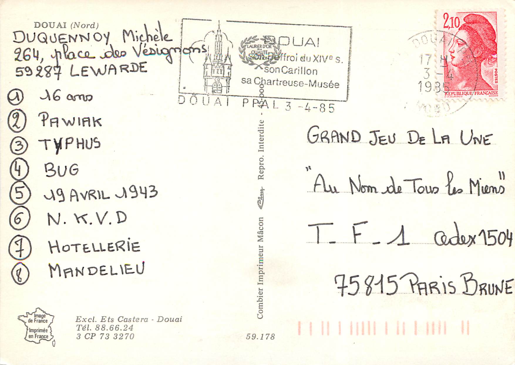 CPM Douai (Nord) — Rückseite