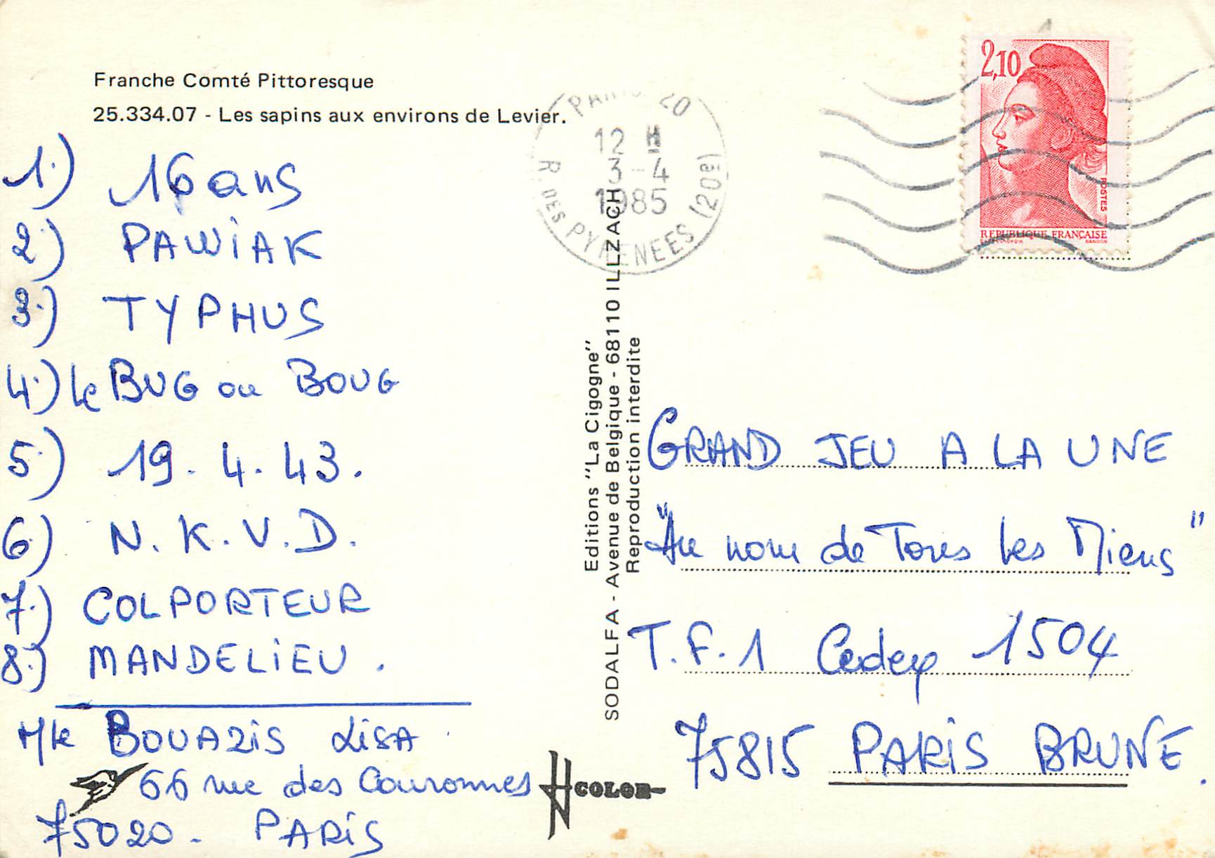 CPM Franche Comte Pittoresque Les Sapins aux environs de Levier — Verso