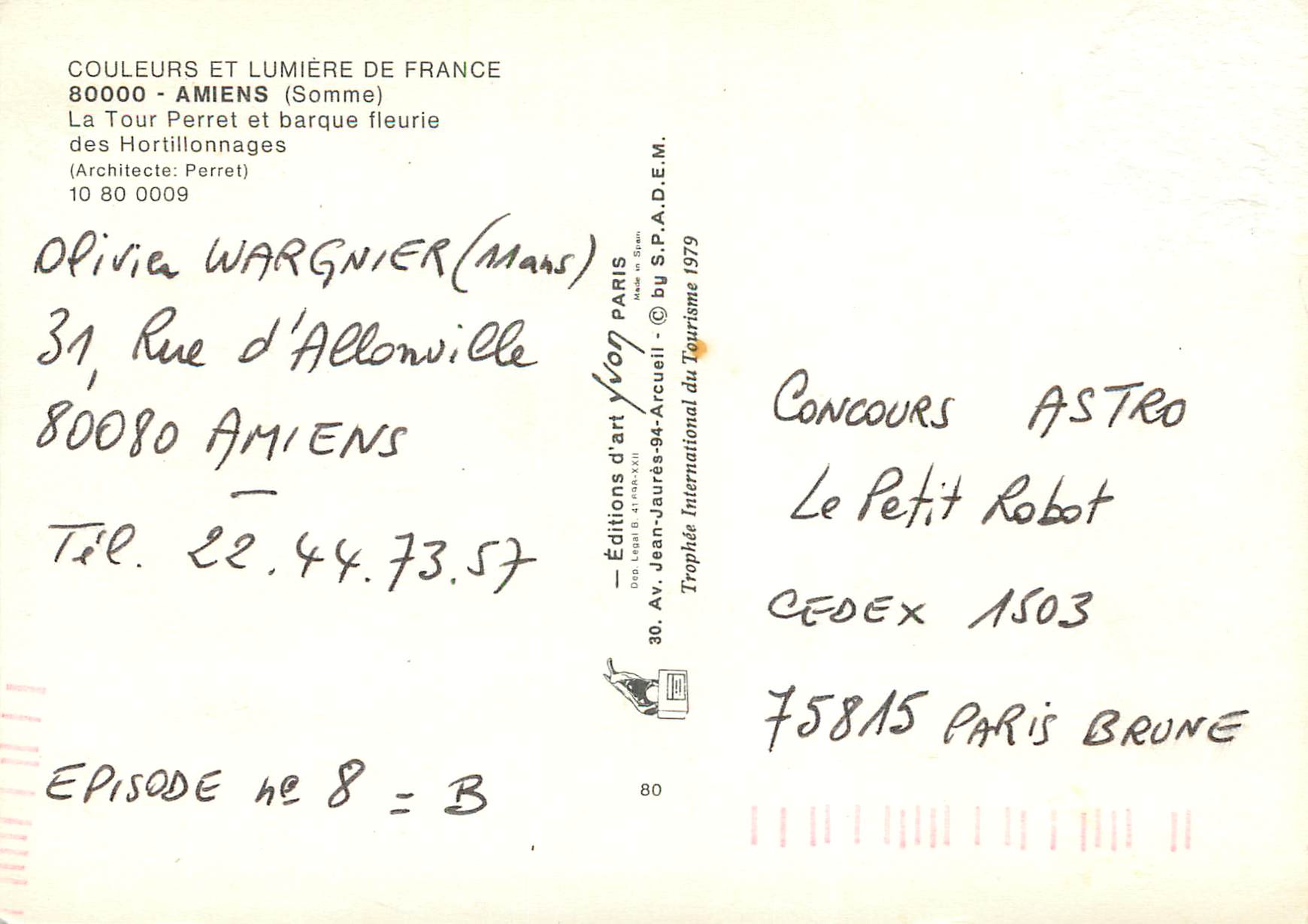CPM Amiens (Somme) La Tour Perret et barque fleurie des Hortillonnages — Rückseite